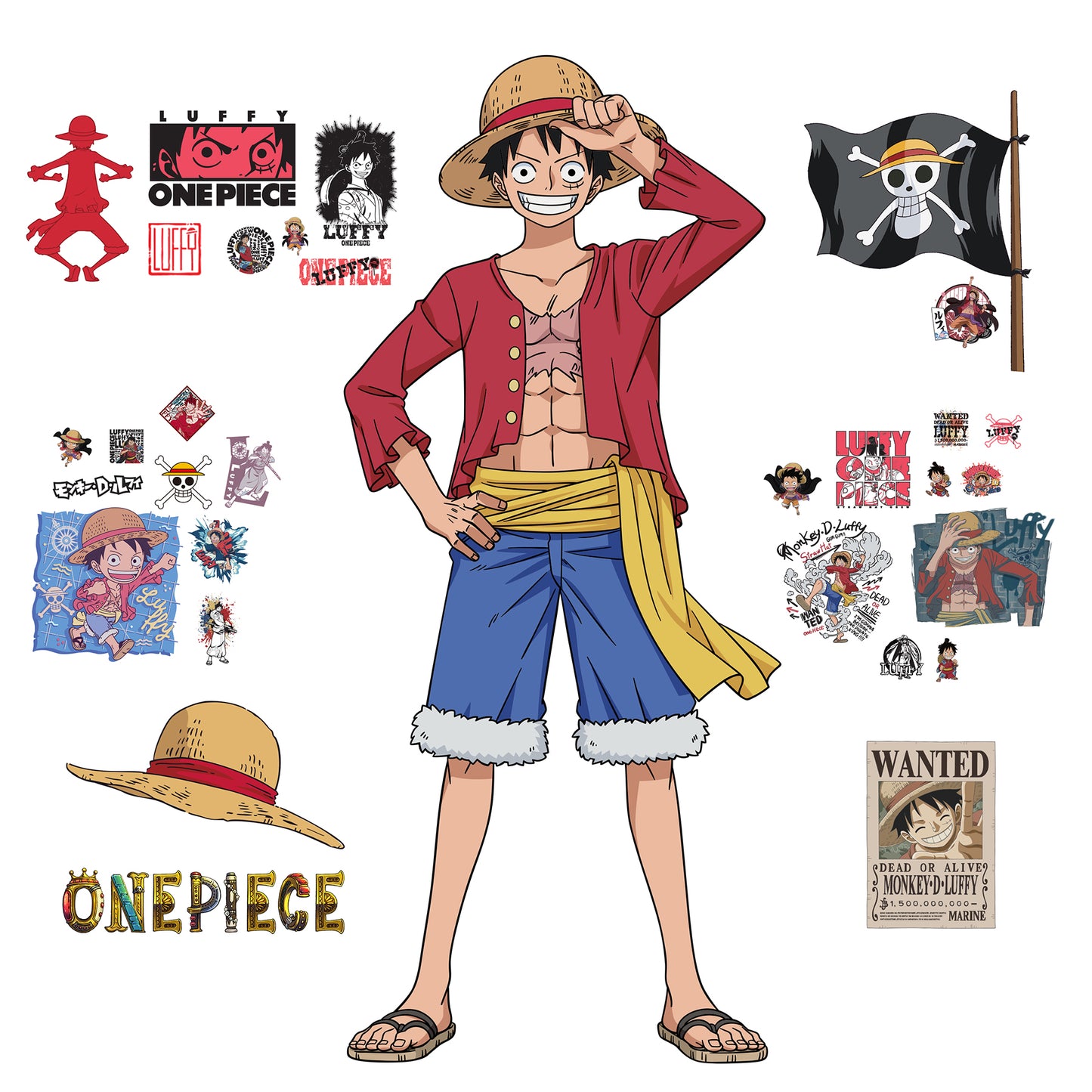 York Wallcoverings RoomMates One Piece Luffy Giant Wall Decals Kids Graphics Reds Wallpaper - RMK5439GM