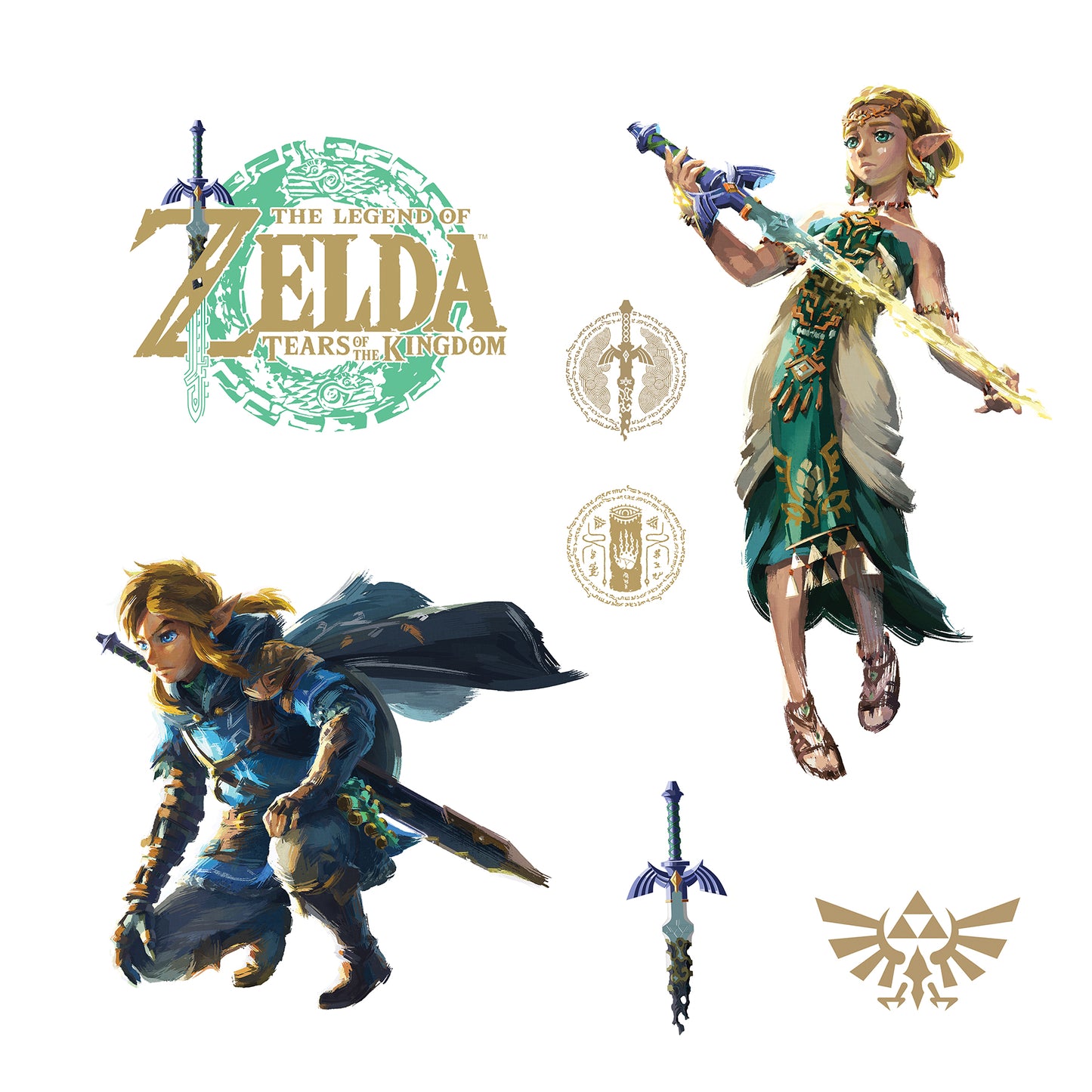York Wallcoverings RoomMates The Legend of Zelda?: Tears of the Kingdom - Zelda and Link Wall Decals Modern Graphics Greens Wallpaper - RMK5447TBM