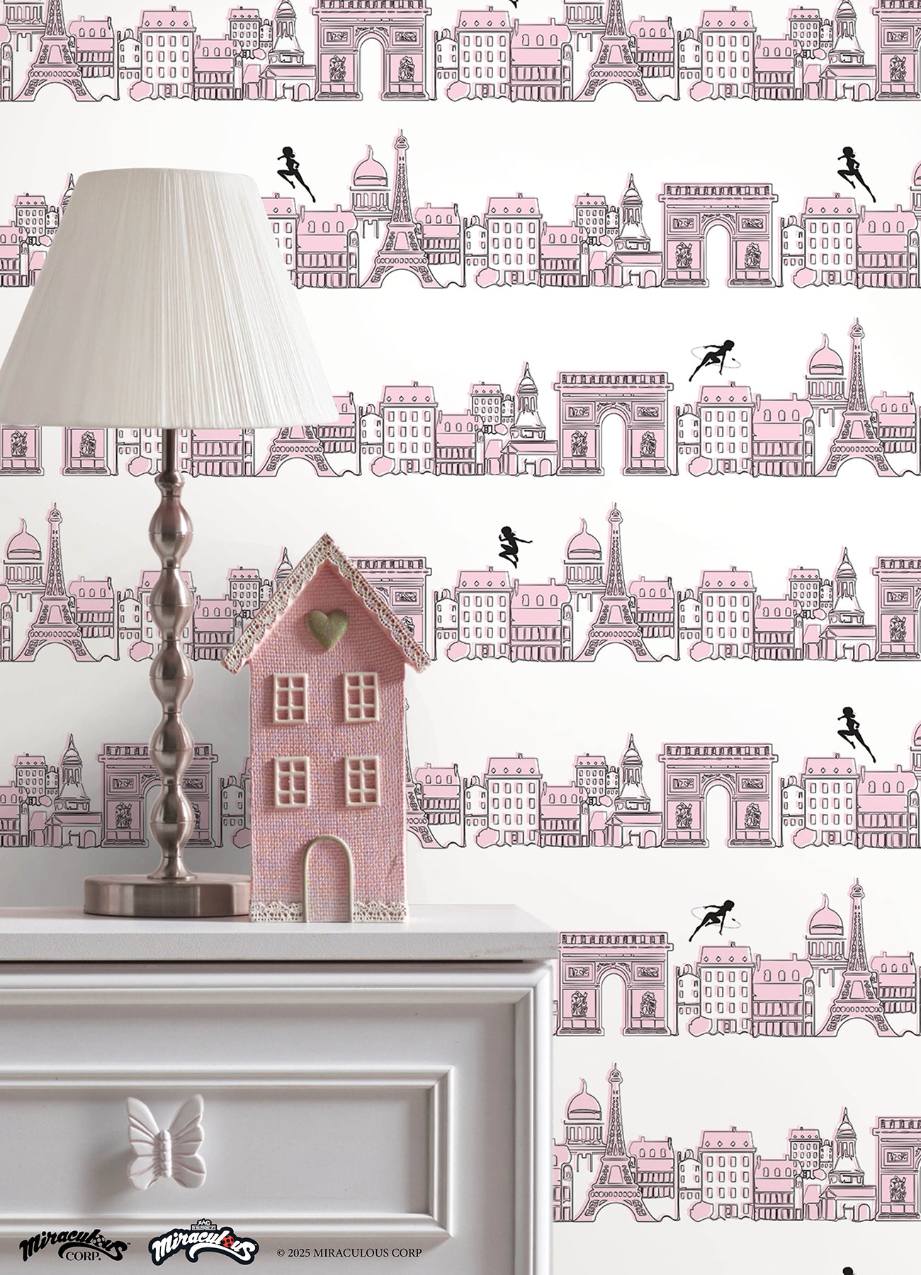 York Wallcoverings RoomMates Miraculous Ladybug Charming Paris Pink Peel & Stick Wallpaper Graphics Kids Pink Current Peel & Stick - RMWS1302