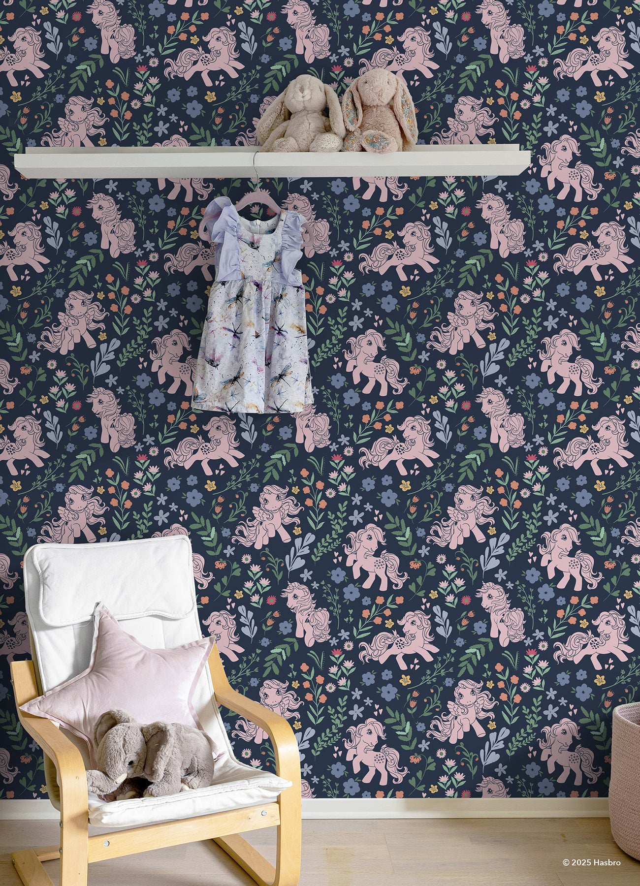 York Wallcoverings RoomMates My Little Pony Retro Floral Blue Peel and Stick Wallpaper Fairy Tales & Fantasy Kids Blue Current Peel & Stick - RMWS1345