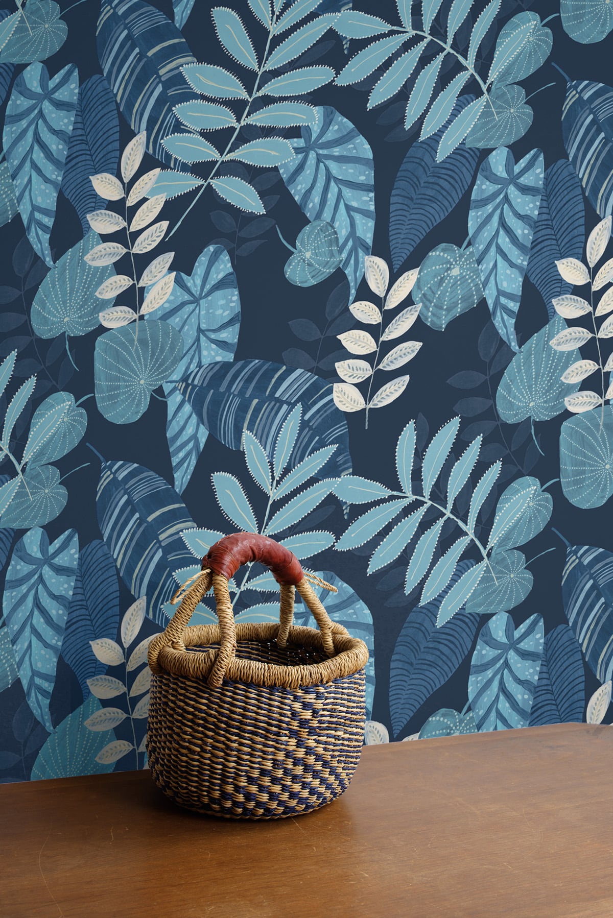 Seabrook Designs Boho Rhapsody Tropicana Leaves Botanical Bohemian Blue Matte - RY30902