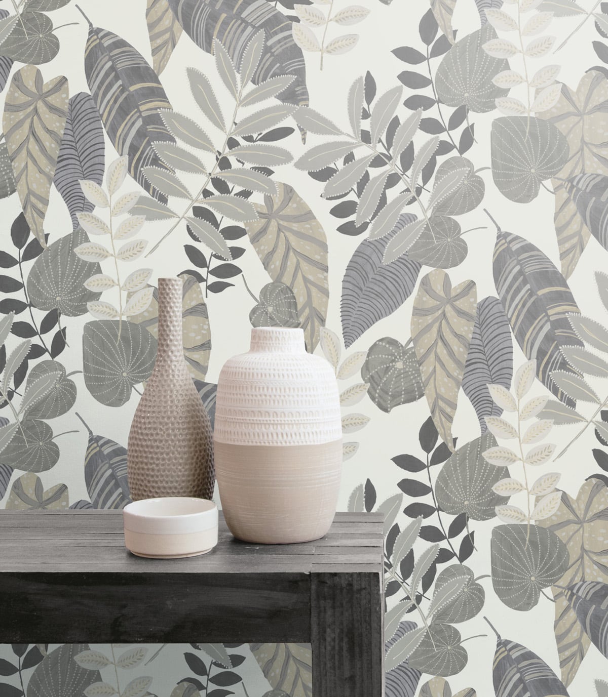 Seabrook Designs Boho Rhapsody Tropicana Leaves Botanical Bohemian Grey Matte - RY30908