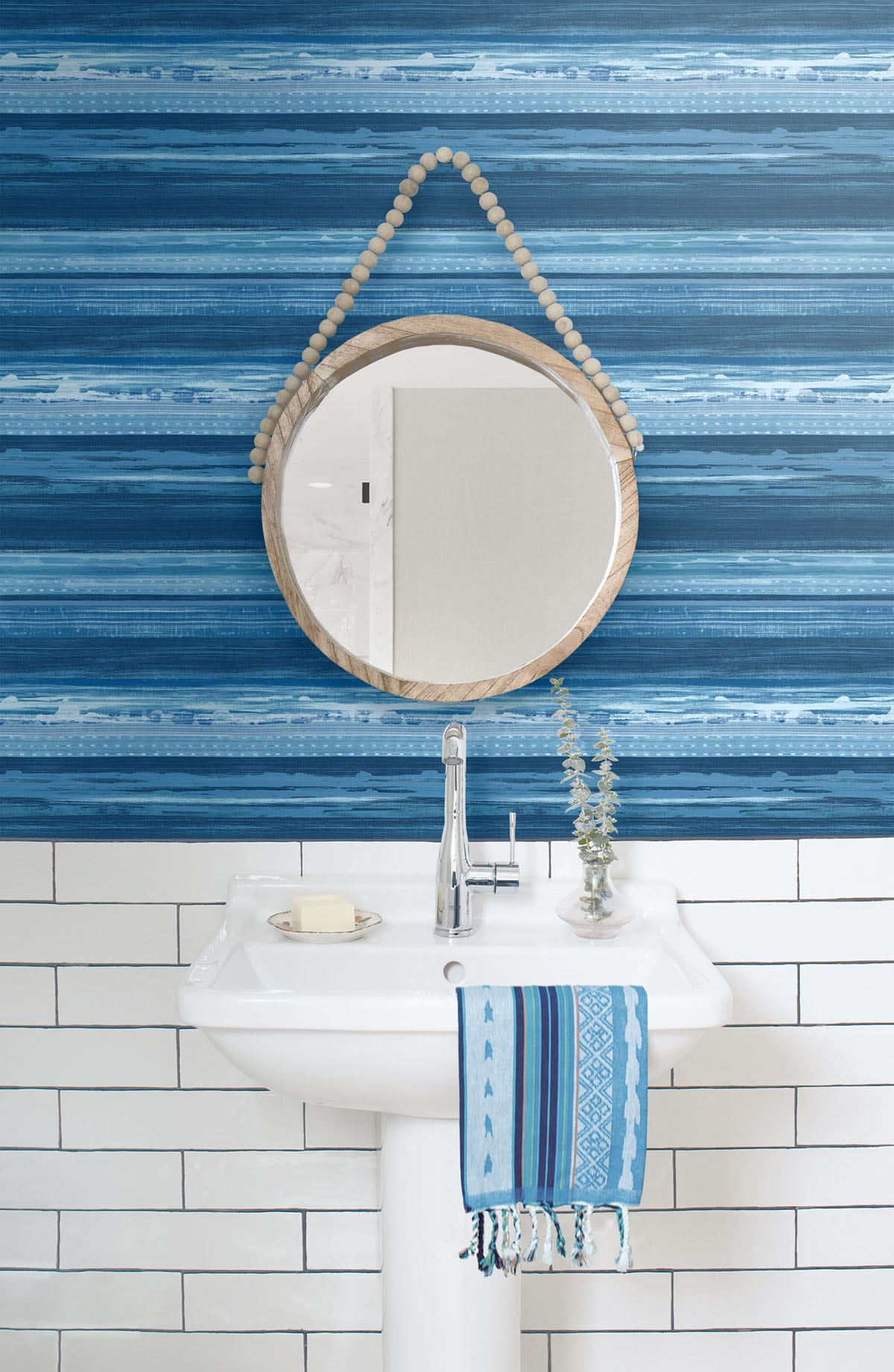 Seabrook Designs Boho Rhapsody Horizon Brushed Stripe Stripe Bohemian Blue Matte - RY31302