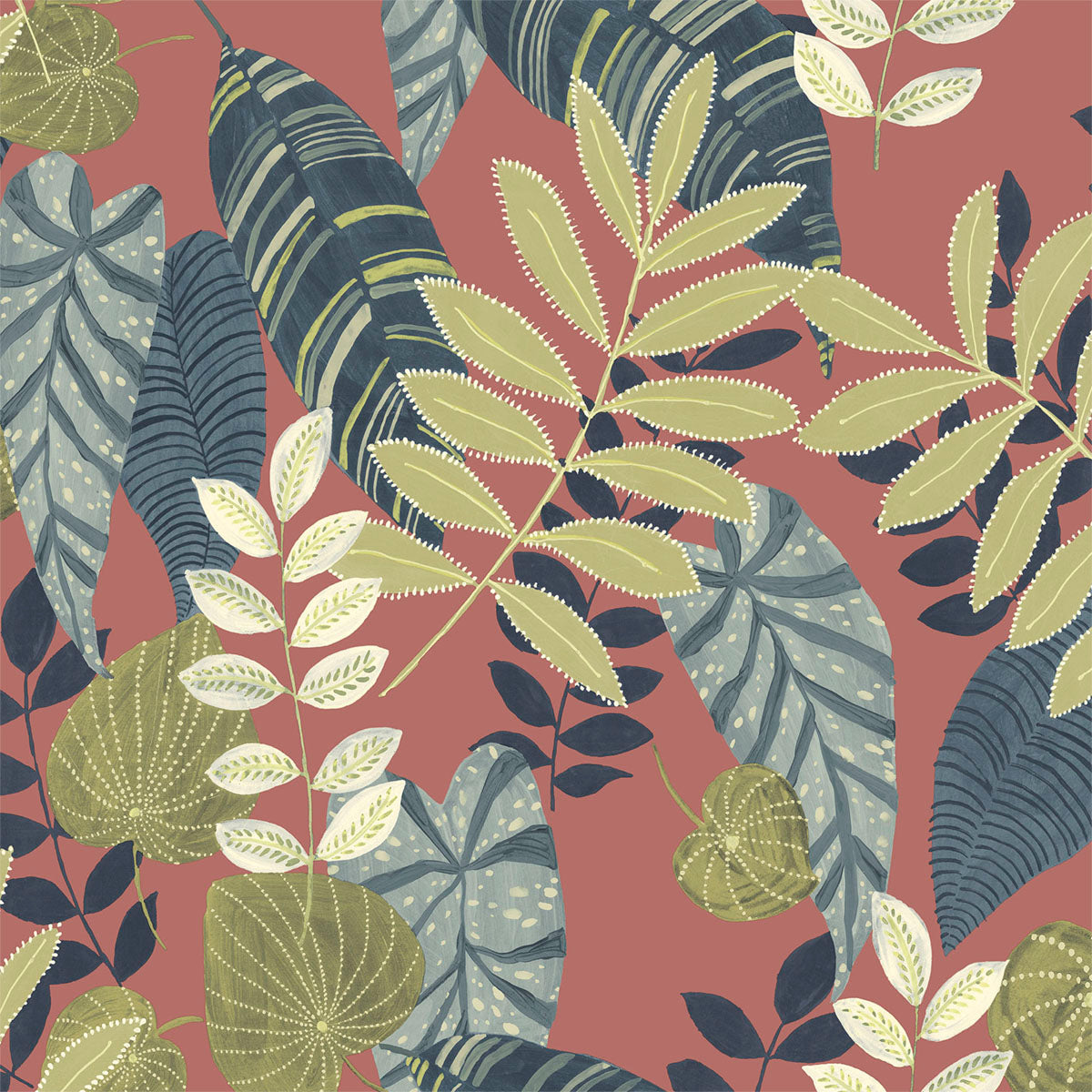 Seabrook Designs Boho Rhapsody Tropicana Leaves Fabric Botanical Bohemian Red Matte Fabric - RY32006F