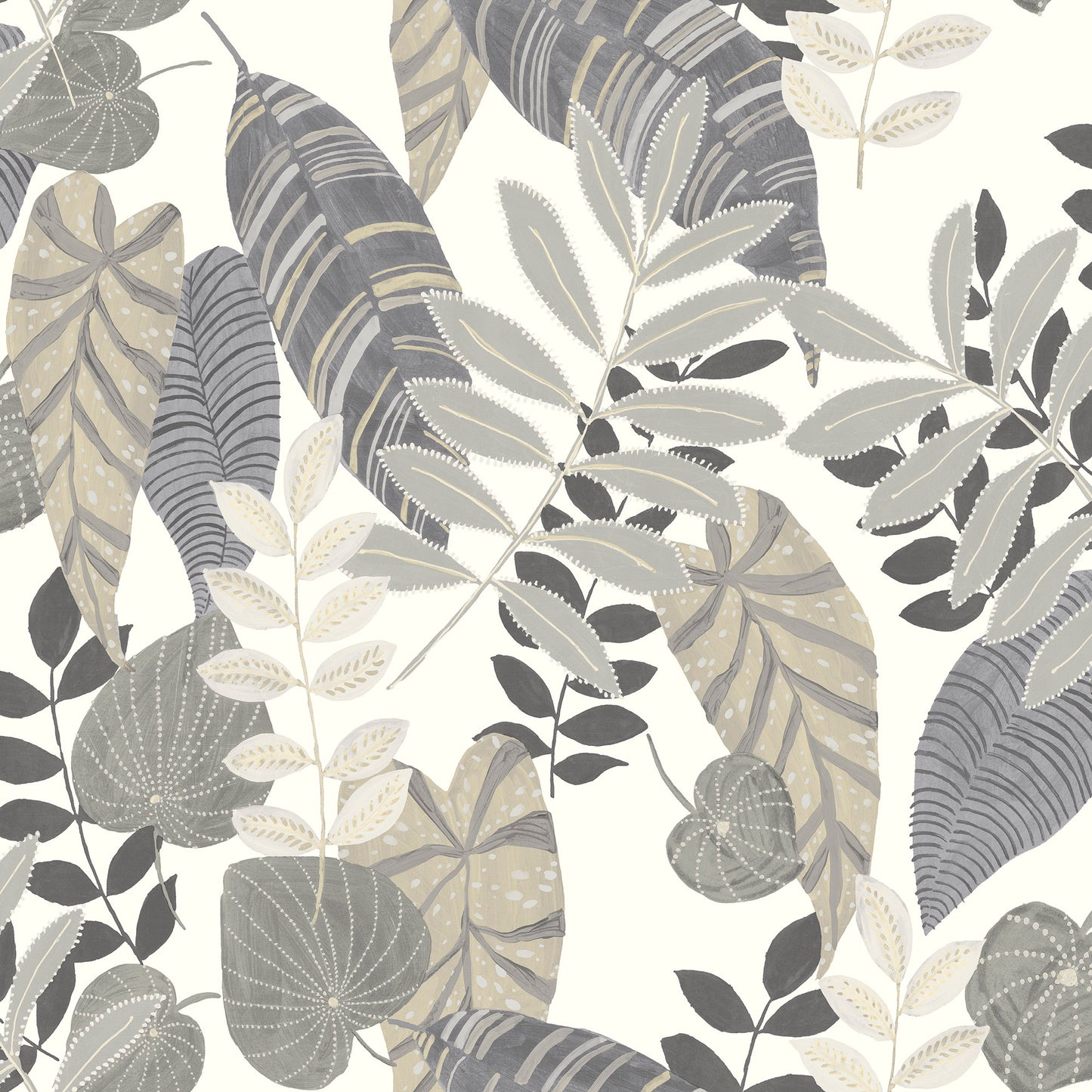 Seabrook Designs Boho Rhapsody Tropicana Leaves Fabric Botanical Bohemian Grey Matte Fabric - RY32008F