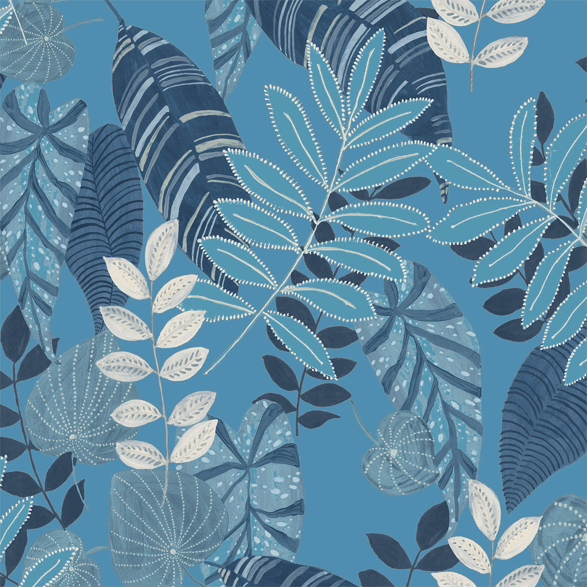 Seabrook Designs Boho Rhapsody Tropicana Leaves Fabric Botanical Bohemian Blue Matte Fabric - RY32012F