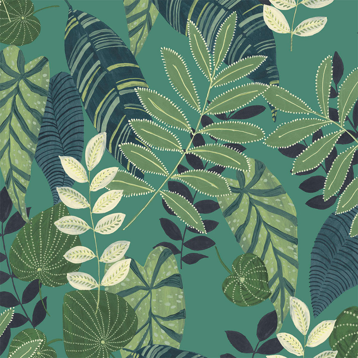 Seabrook Designs Boho Rhapsody Tropicana Leaves Fabric Botanical Bohemian Green Matte Fabric - RY32014F