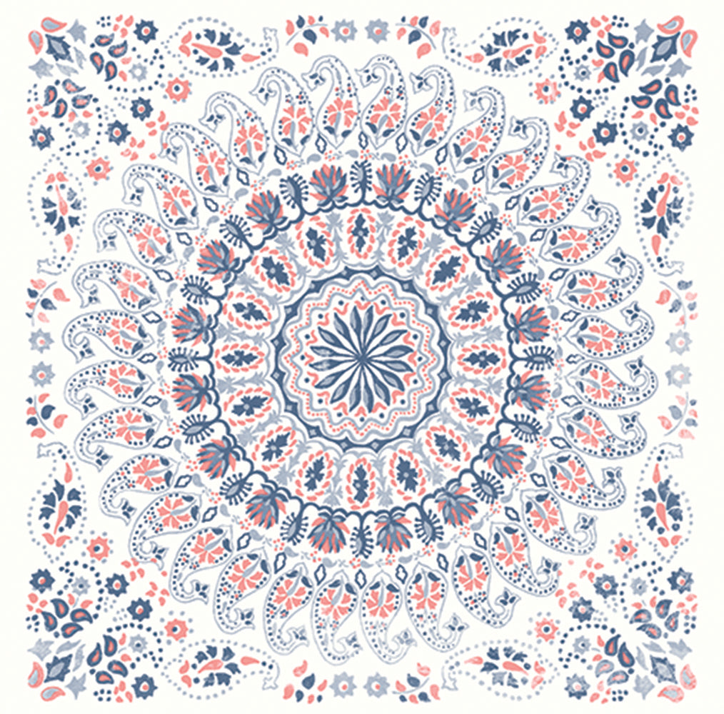 Seabrook Designs Boho Rhapsody Mandala Boho Tile Fabric Tile Bohemian Blue Matte Fabric - RY32306F