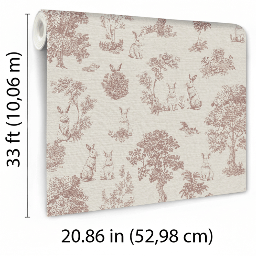 VEER DECOR Cottontails Bunny Toile Red Wallpaper Kids;,Nurseries Kids Rooms, Nurseries Red Wallpaper - VRSD10-71