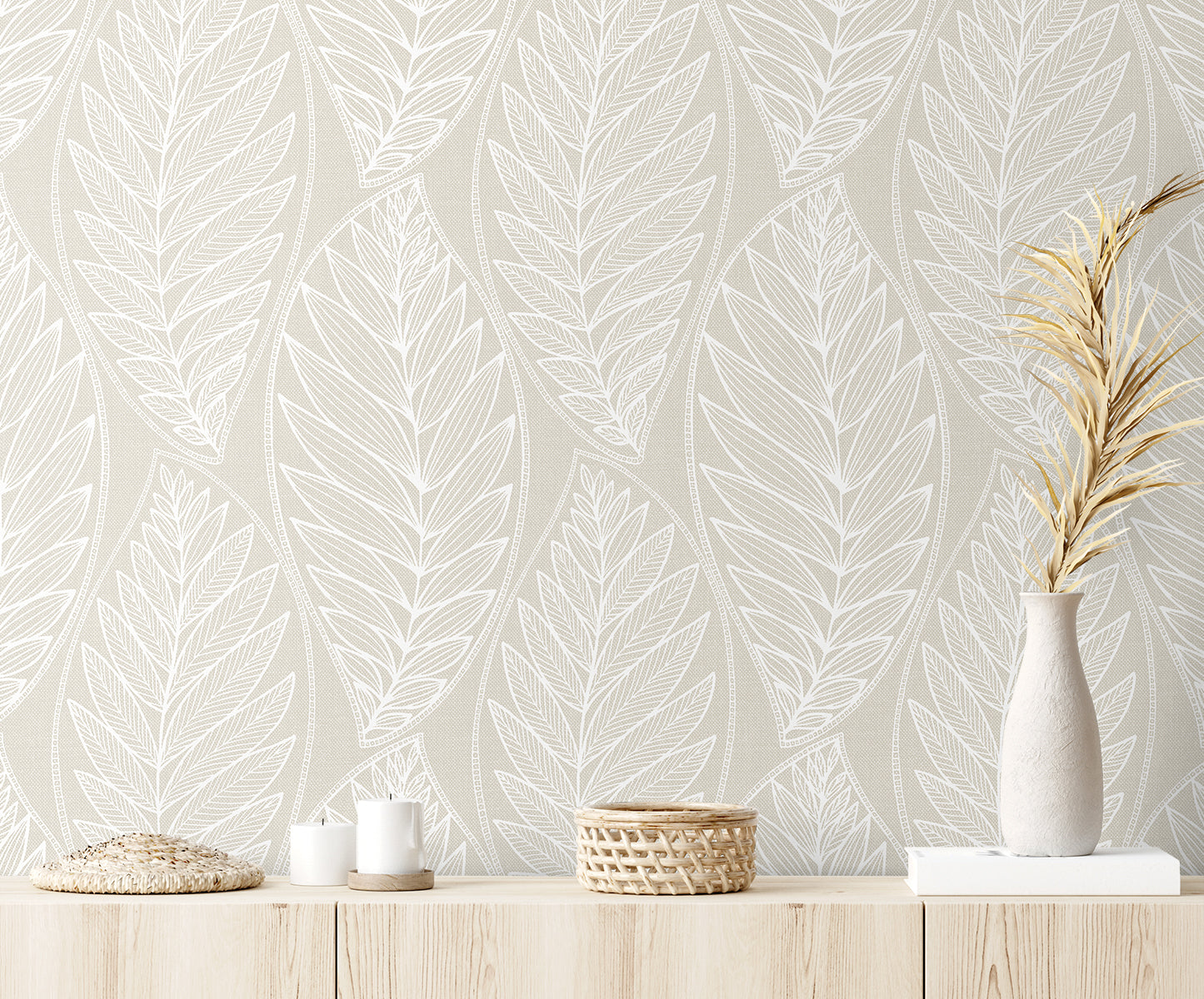 Seabrook Designs Summer House Kira Leaf Husk Botanical Coastal Beige Matte - SC20305