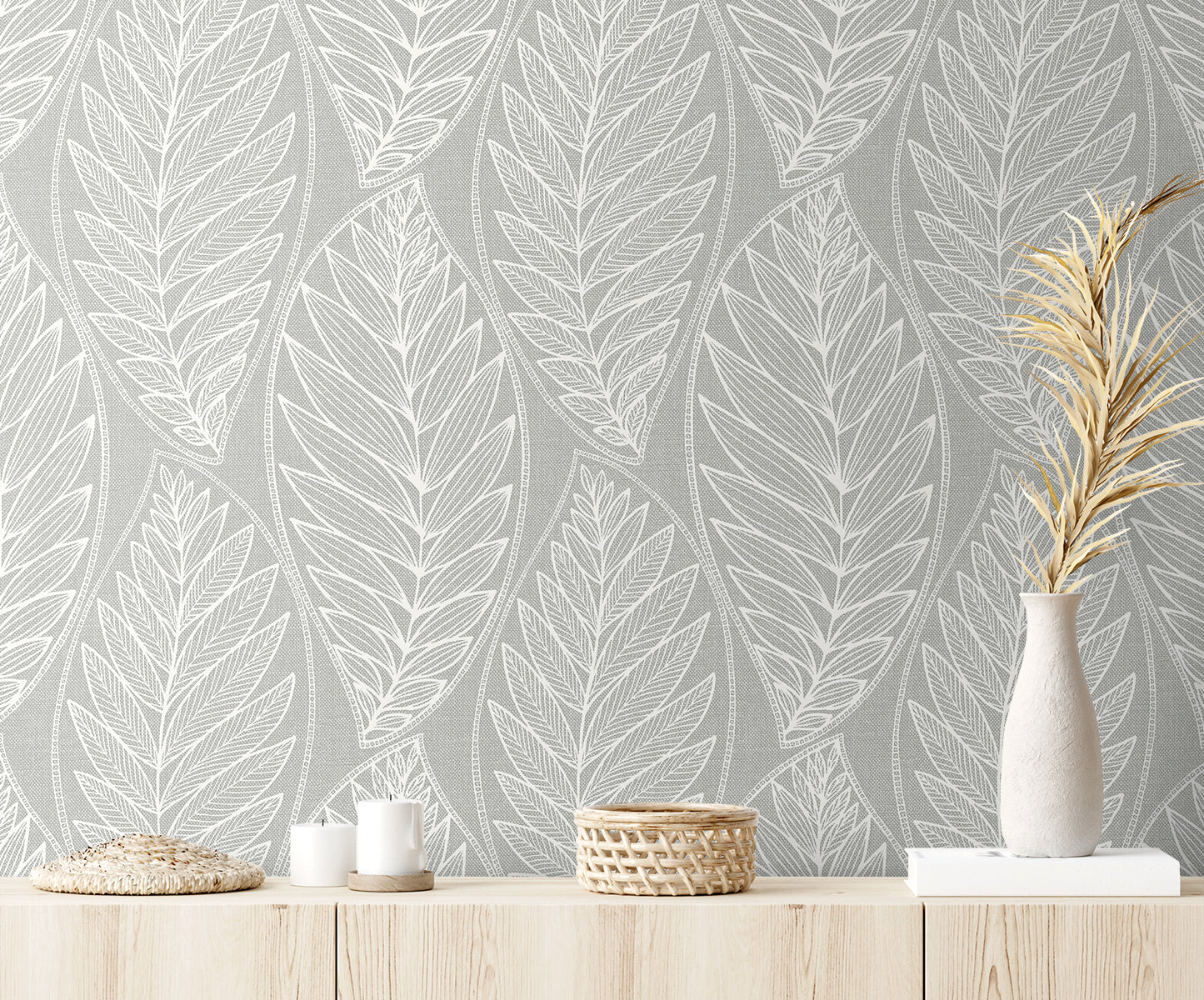 Seabrook Designs Summer House Kira Leaf Husk Botanical Coastal Grey Matte - SC20308