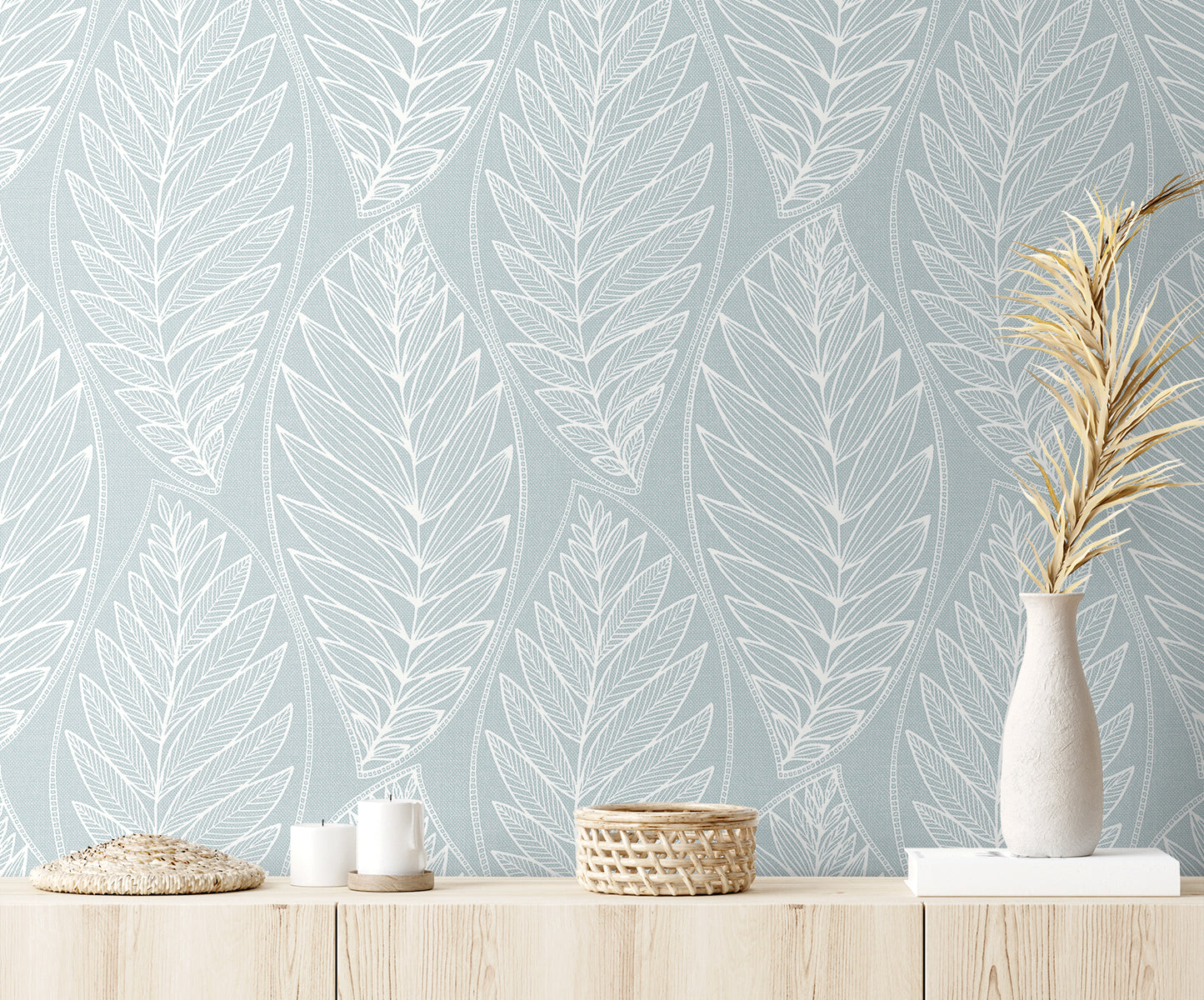 Seabrook Designs Summer House Kira Leaf Husk Botanical Coastal Blue Matte - SC20312