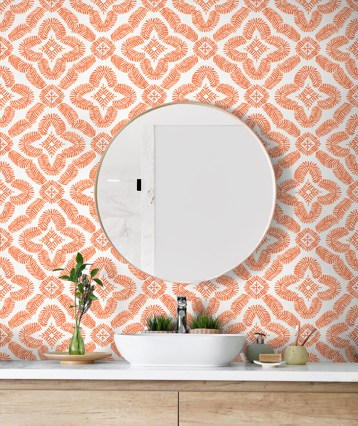 Seabrook Designs Summer House Talia Botanical Medallion Geometric Contemporary Orange Matte - SC21301
