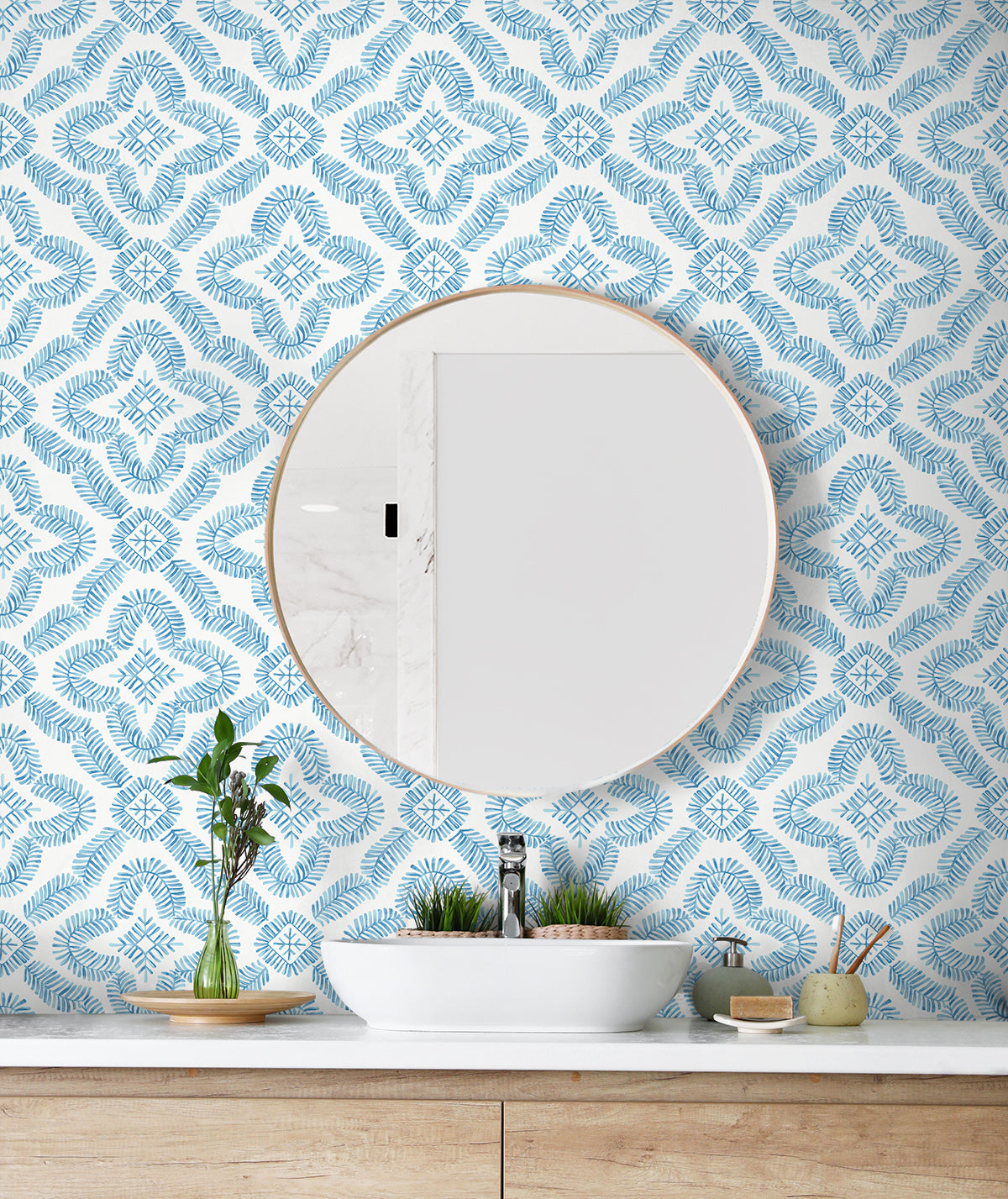 Seabrook Designs Summer House Talia Botanical Medallion Geometric Contemporary Blue Matte - SC21302
