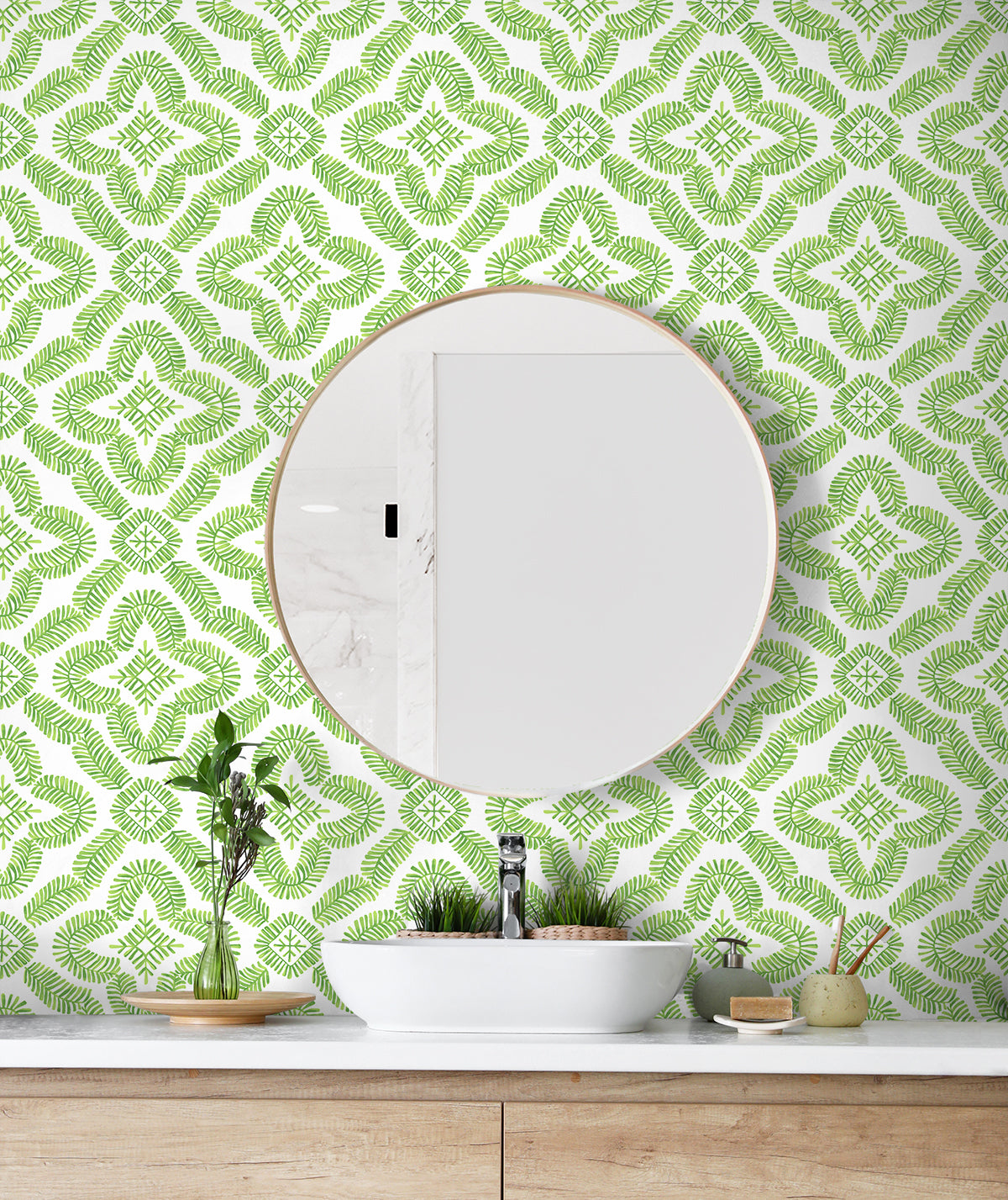 Seabrook Designs Summer House Talia Botanical Medallion Geometric Contemporary Green Matte - SC21304