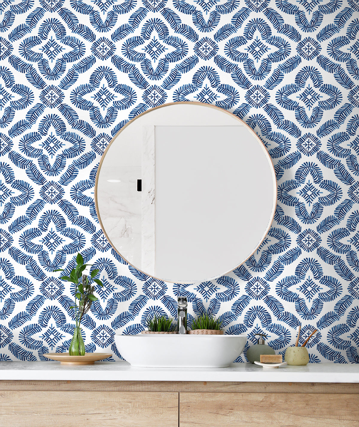 Seabrook Designs Summer House Talia Botanical Medallion Geometric Contemporary Blue Matte - SC21312
