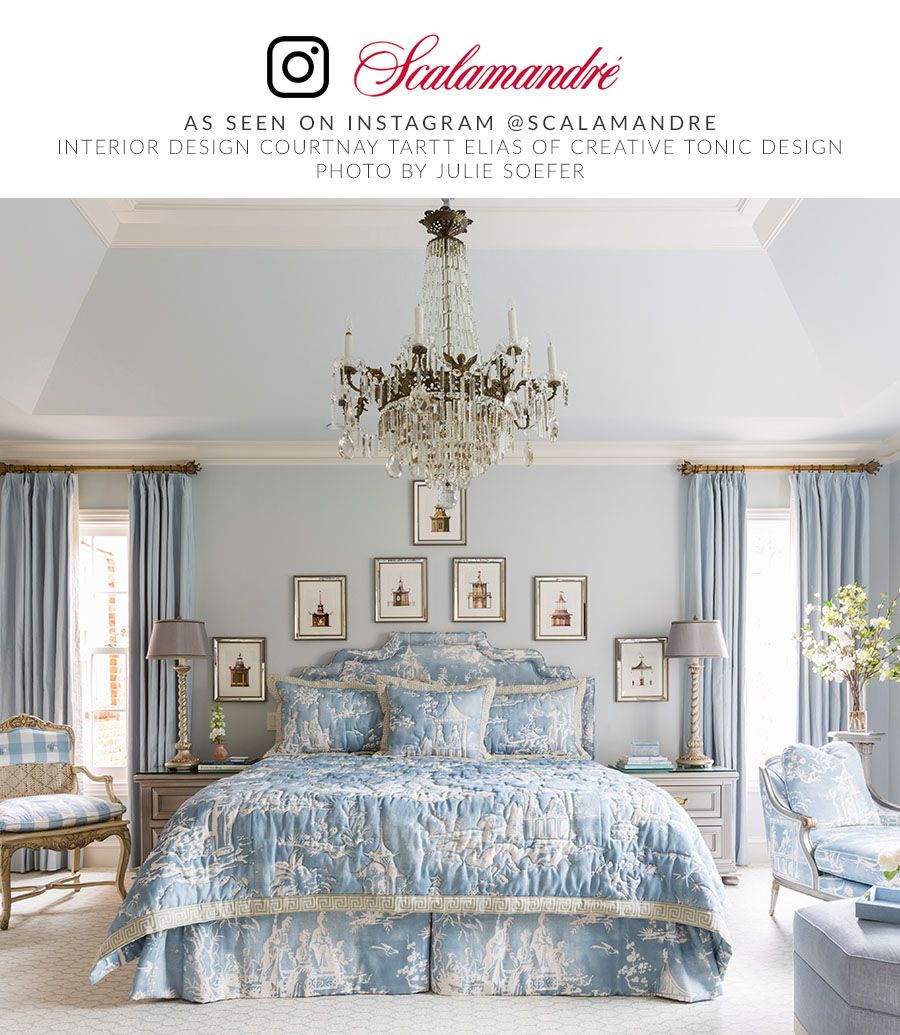 SCALAMANDRE SUMMER PALACE PRINT FABRIC SKY - SC 000116561 NEW SKU # SC165610001