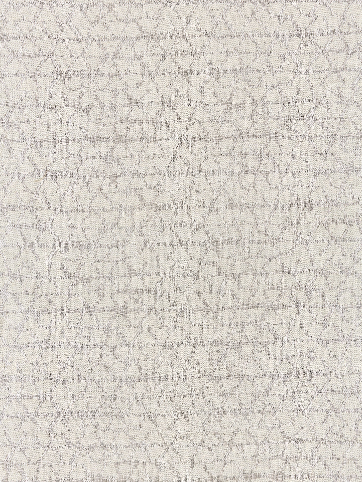 Cream jacquard fabric with subtle taupe triangular geometric pattern for upholstery.