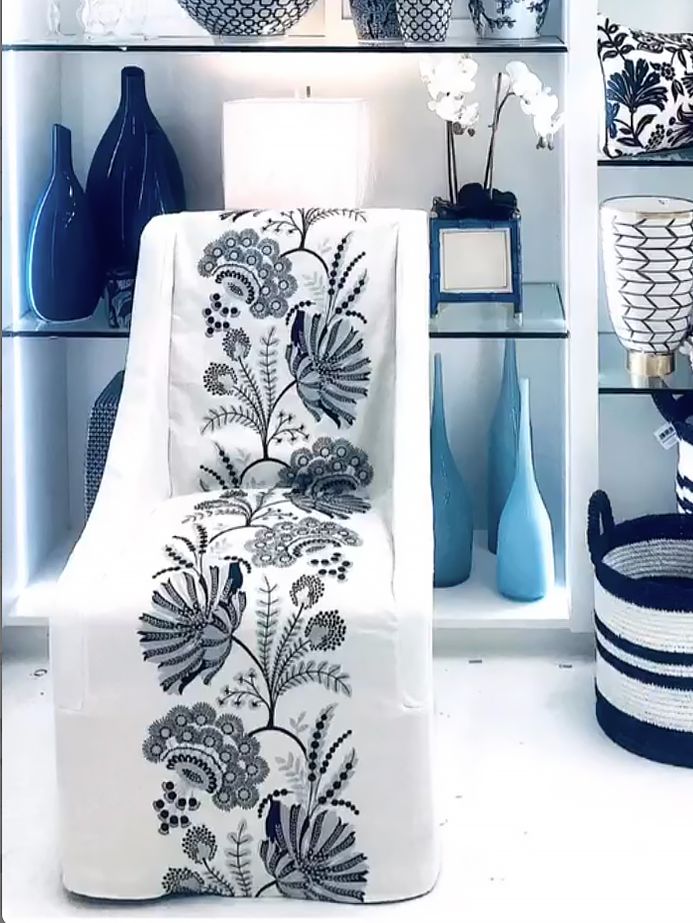 SCALAMANDRE ANNELISE EMBROIDERY FABRIC PORCELAIN - SC 000127162 NEW SKU # SC271620001