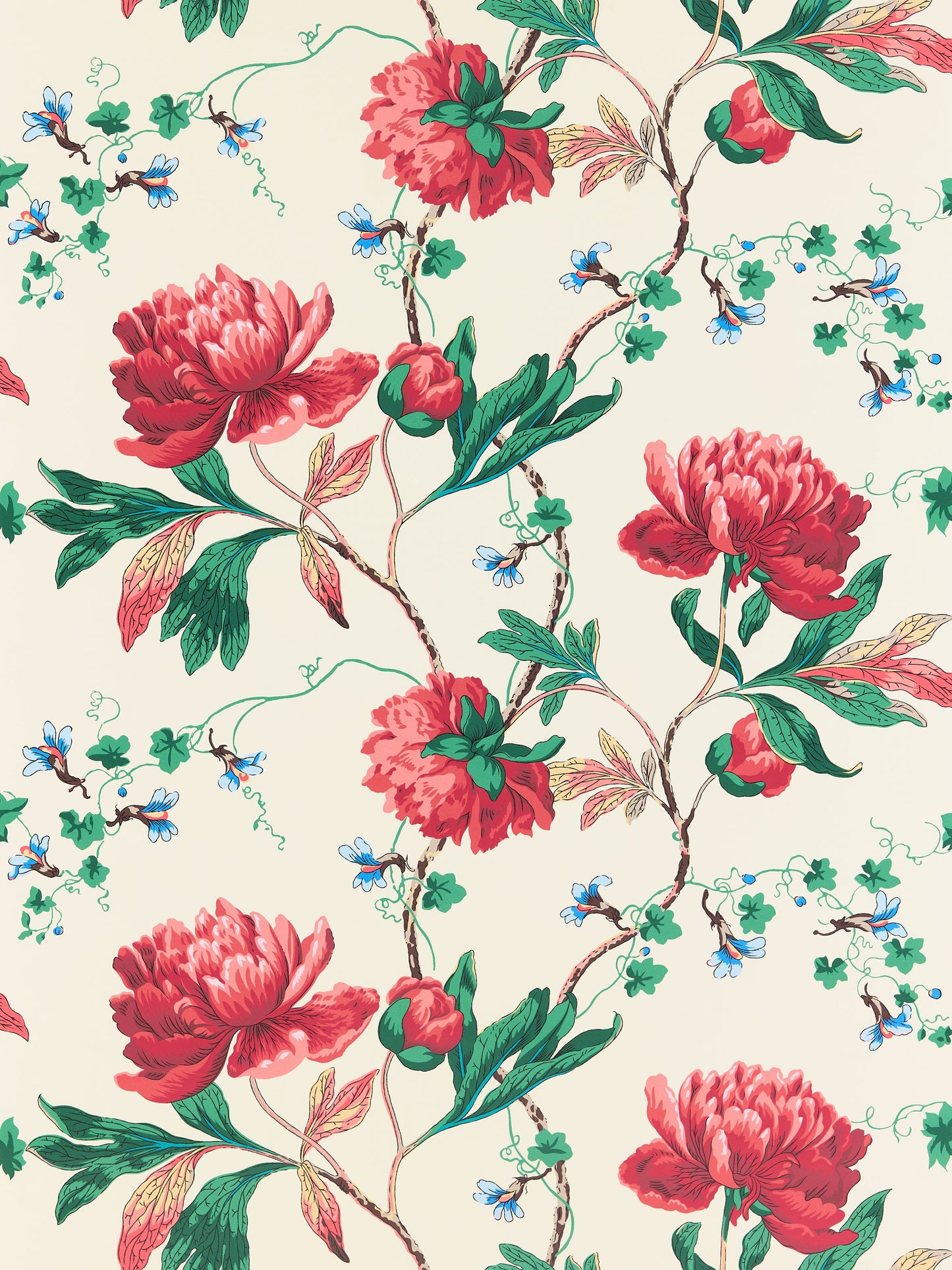 SCALAMANDRE ISADORA WALLCOVERING FLORAL RED MULTI - SC 0001WP88562 NEW SKU # SCWP885620001