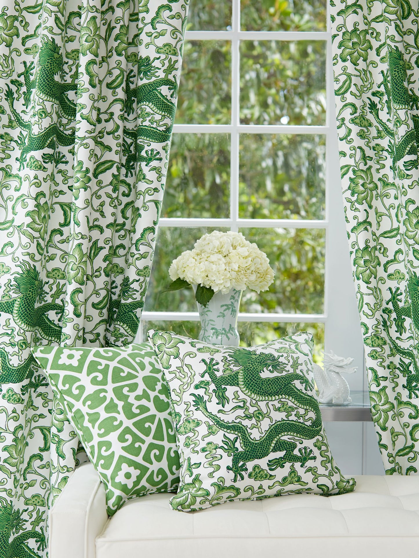 SCALAMANDRE CHI'EN DRAGON LINEN PRINT FABRIC JADE - SC 000216558 NEW SKU # SC165580002