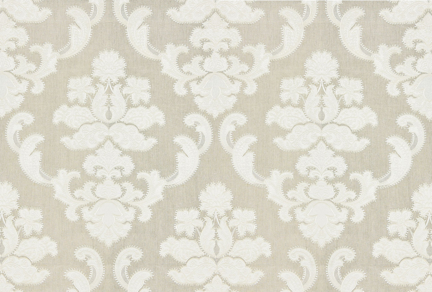 SCALAMANDRE CORNELIA DAMASK EMBROIDERY FABRIC FLAX - SC 000227160 NEW SKU # SC271600002