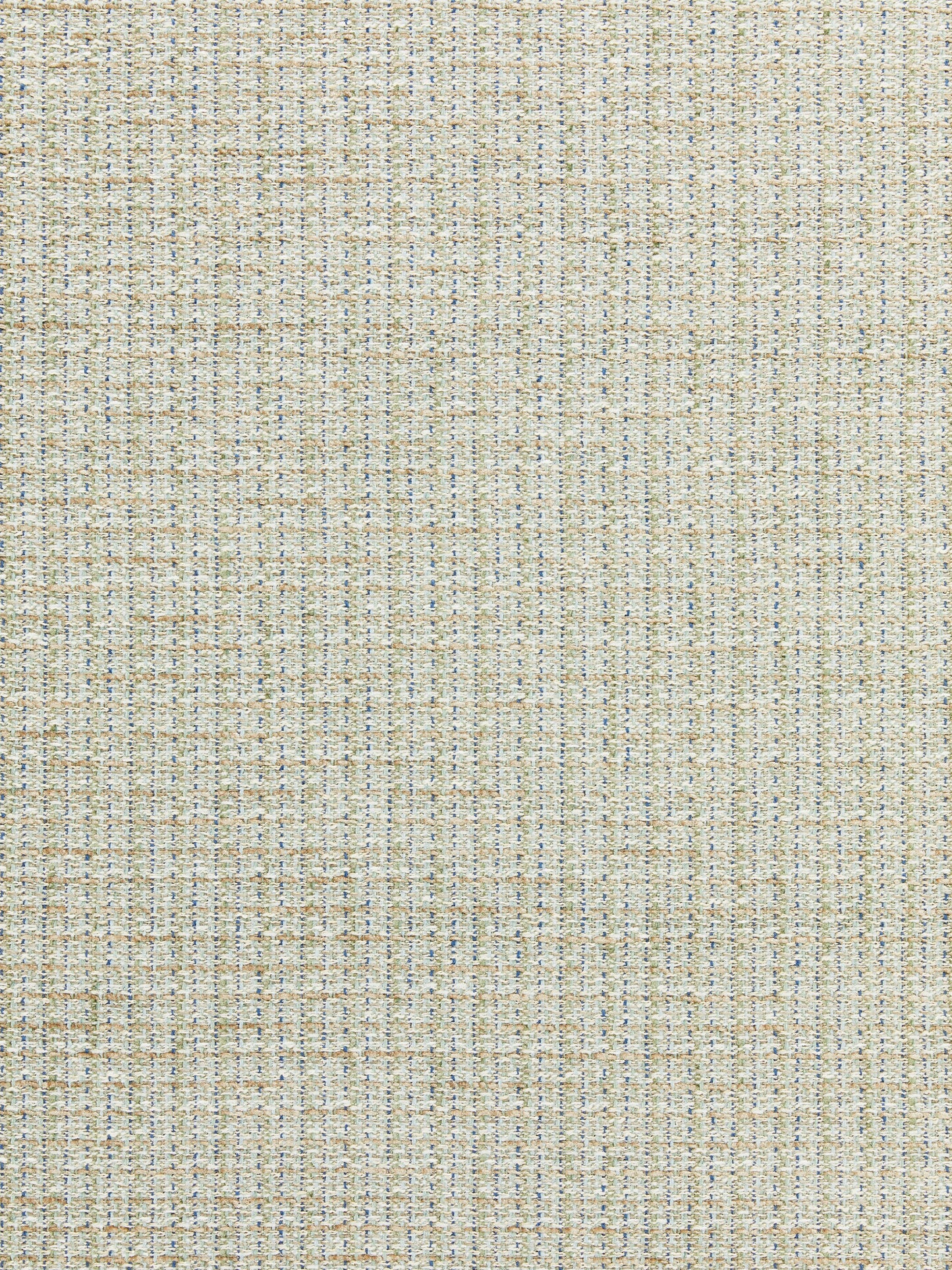 Beige chenille fabric texture with subtle tan and blue flecks; gridlike weave.