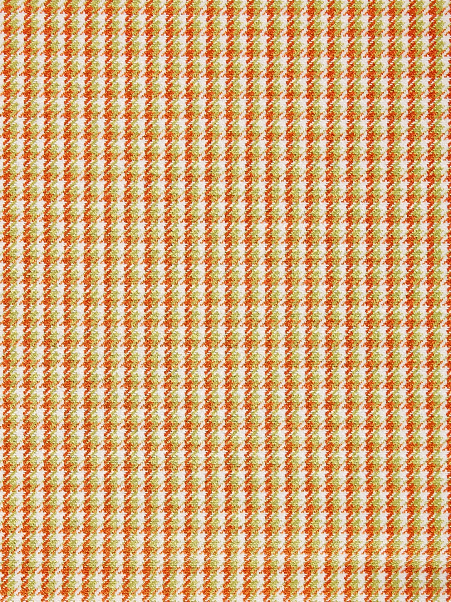 Orange and cream tattersall check woven fabric, mango color, tight repeating textile suitable for apparel or upholstery.