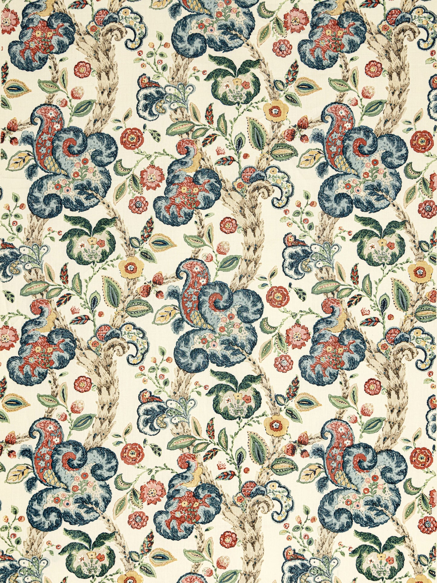 SCALAMANDRE CUMBRIA HAND BLOCK PRINT FABRIC MULTI ON CREAM - SC 000416603 NEW SKU # SC166030004
