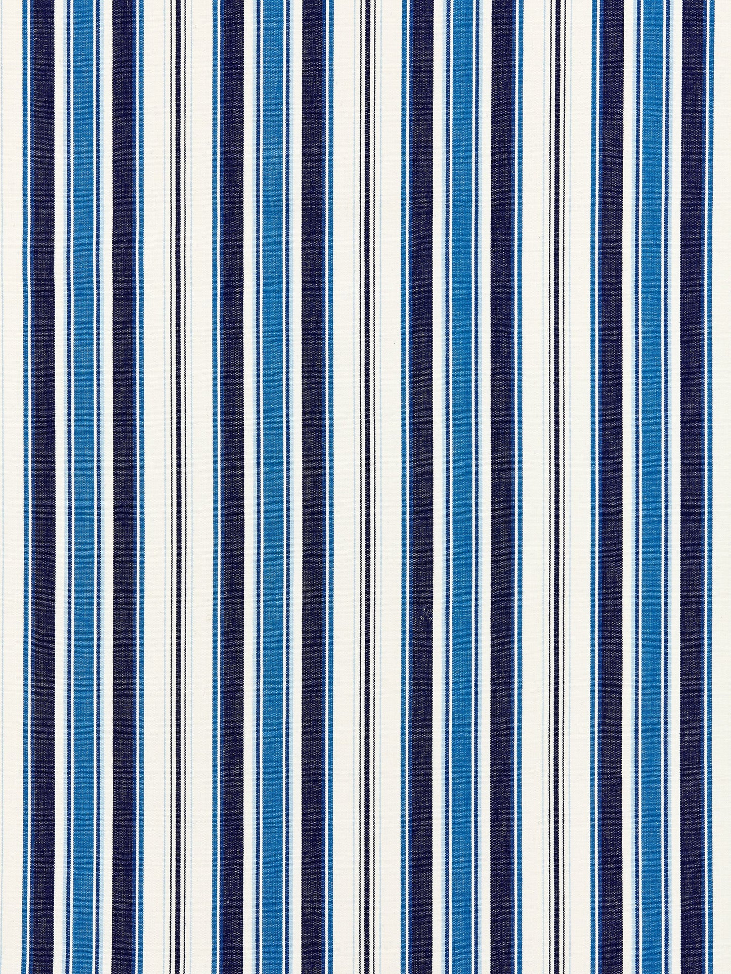 Vertical blue striped fabric with navy and white accents; nautical style.