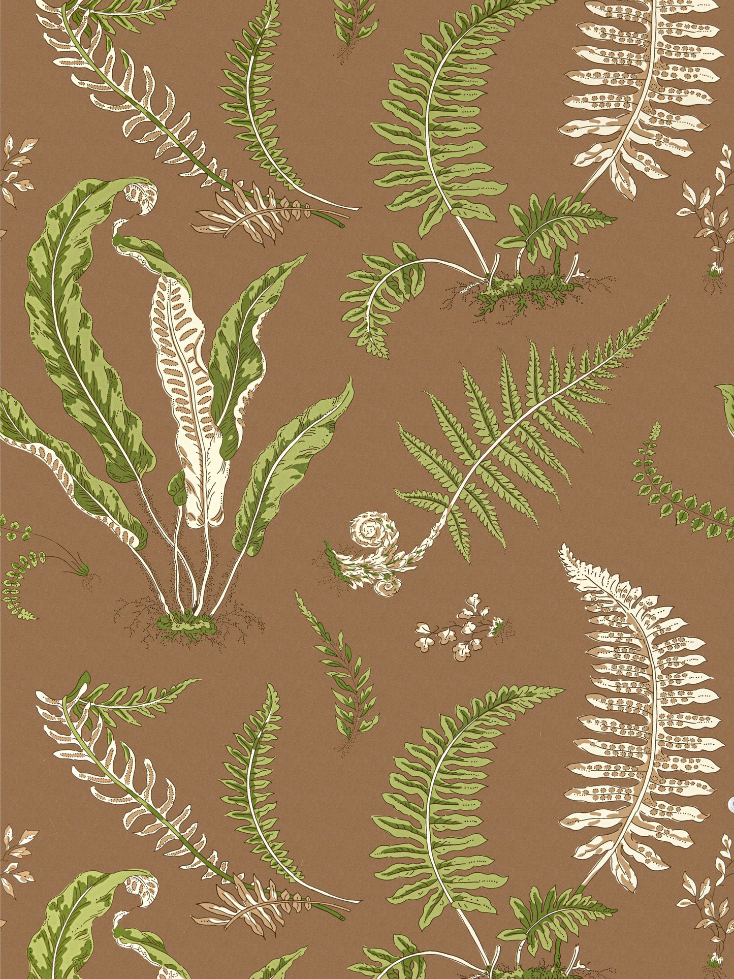 SCALAMANDRE ELSIE DE WOLFE WALLCOVERING BOTANICAL , FOLIAGE GREENS ON BROWN - SC 0005WP88592D NEW SKU # SCWP88592D0005