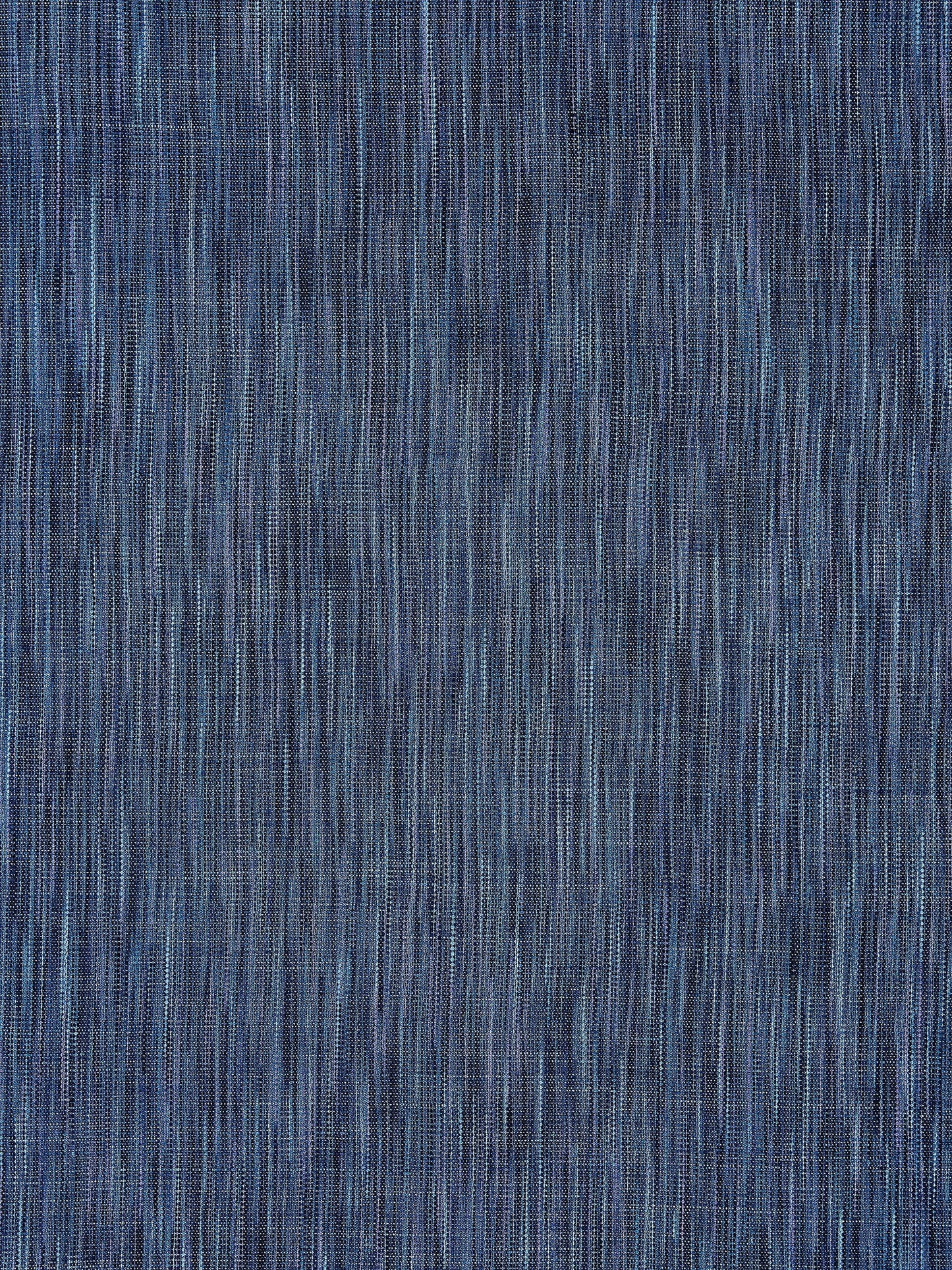Dark blue denim-style woven fabric with subtle vertical stripe pattern.