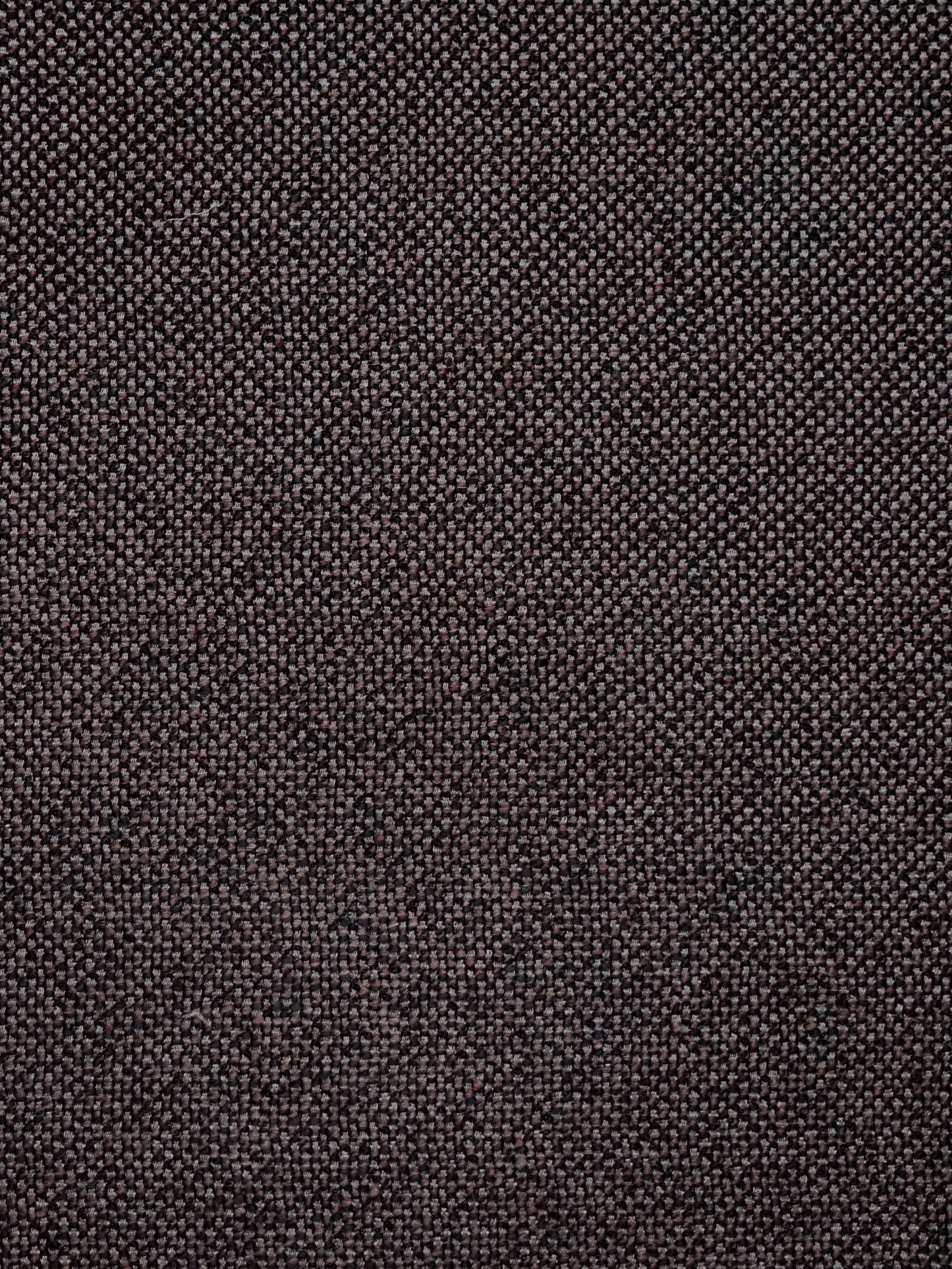 Dark brown woven fabric with tight speckled texture; tweed-like material for upholstery or suits.