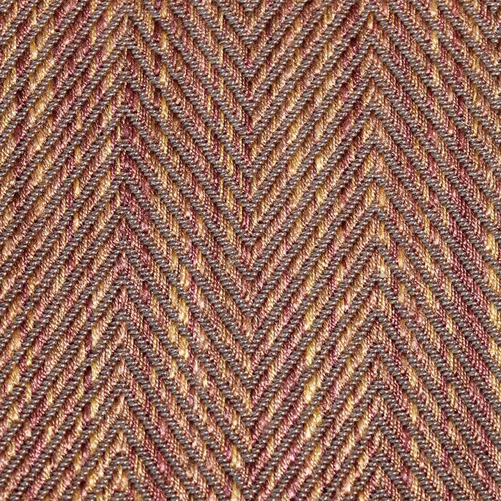 Close-up of warm bronze-brown chevron tweed fabric with textured woven zigzag pattern.