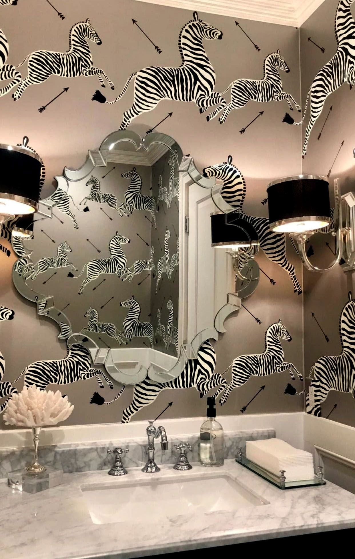 SCALAMANDRE ZEBRAS - WALLPAPER BIRD , ANIMAL SILVER - SC 0010WP81388M NEW SKU # SCWP81388M0010