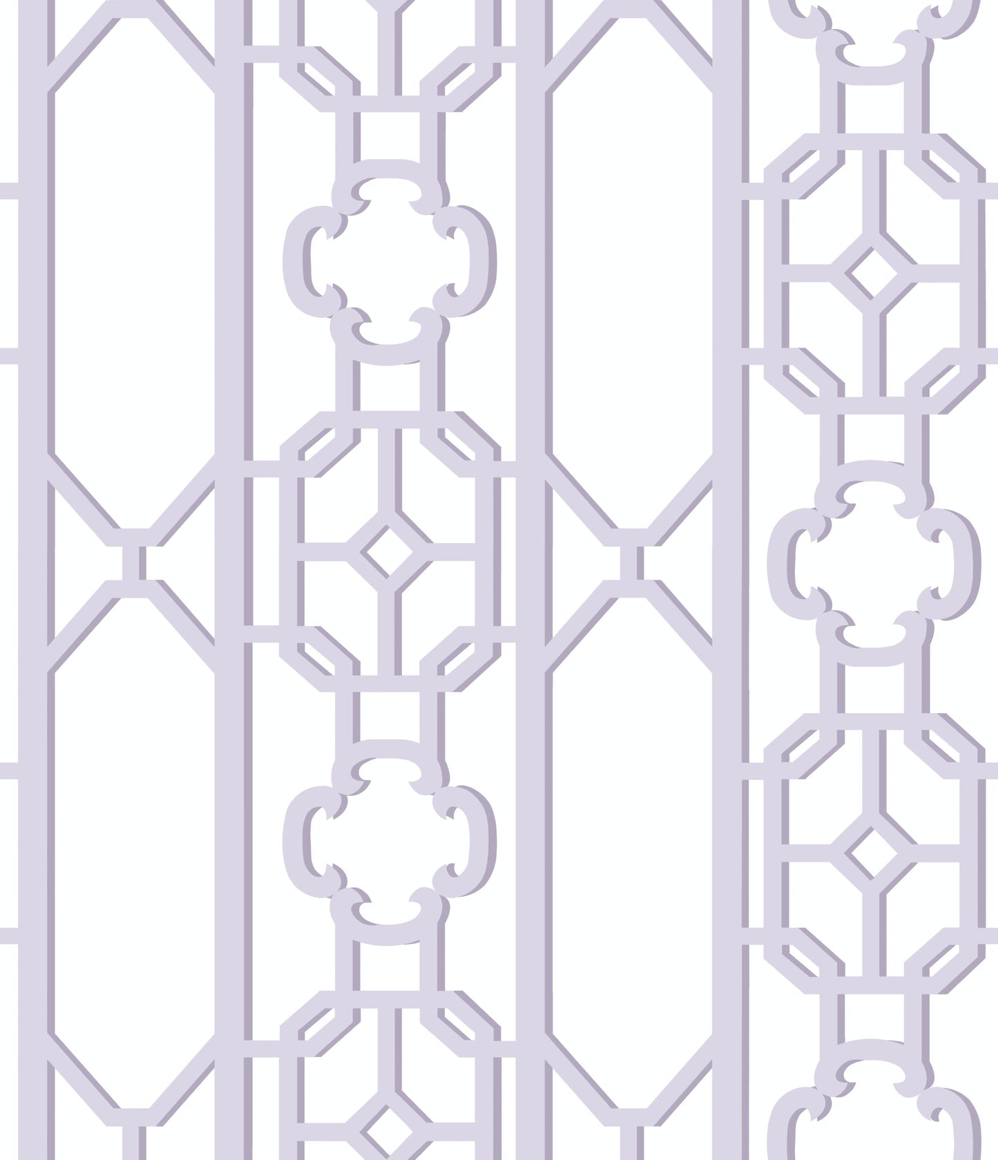 Lavender laser-cut metal lattice panel with geometric octagons and circular motifs for wall decor.