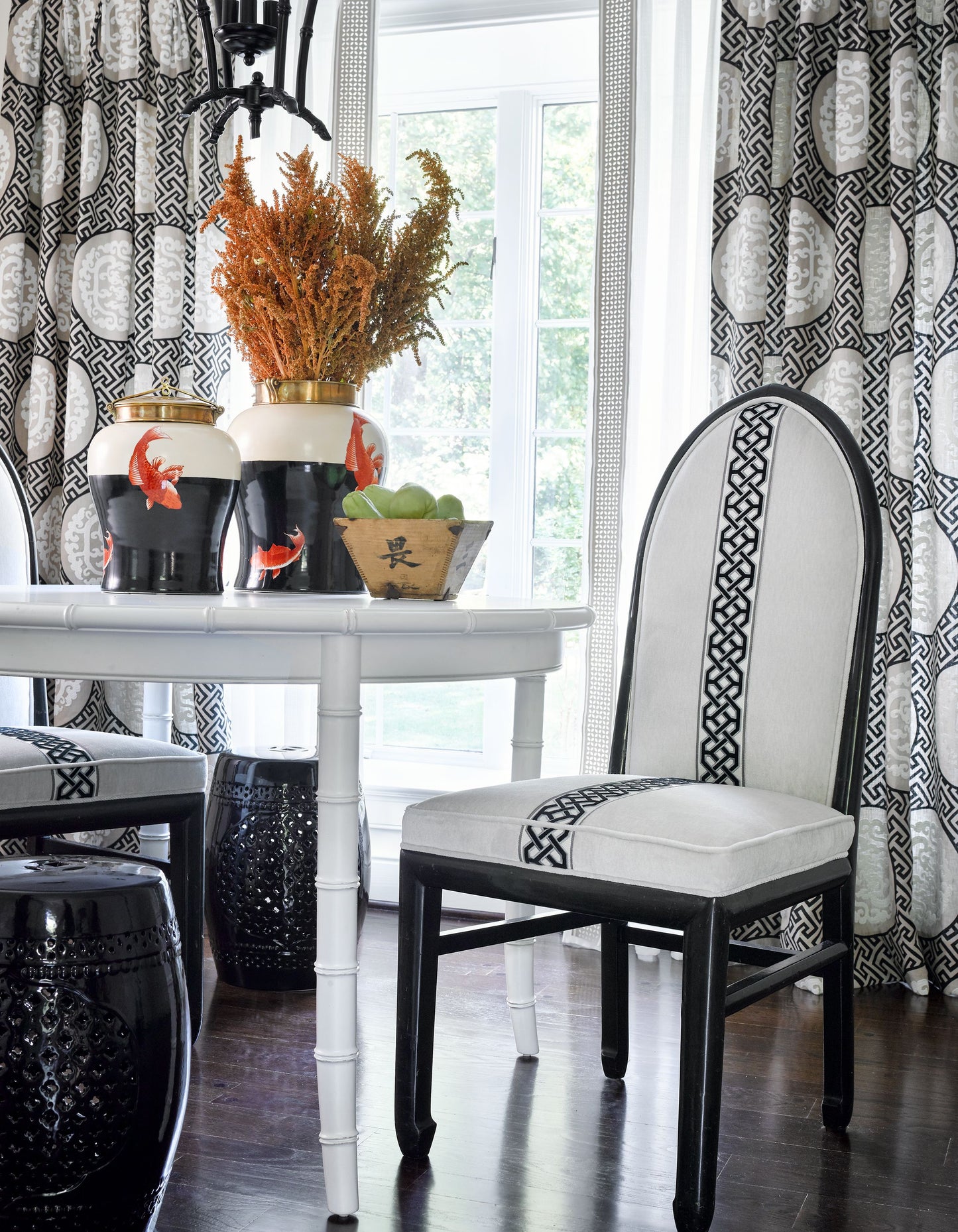 SCALAMANDRE DRAGON'S FRET EMBROIDERY FABRIC MIDNIGHT - SC 000227215 NEW SKU # SC272150002