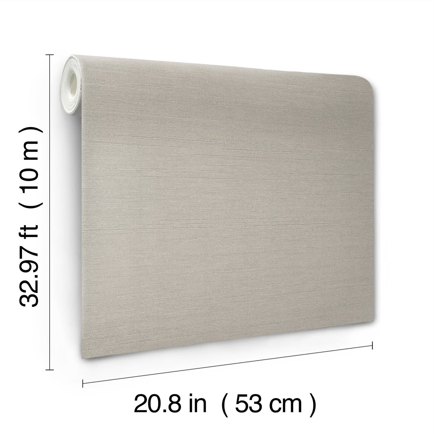 Grey shimmering linen wallpaper with a linen-look texture, wallcovering, 53 cm wide by 10 m long.