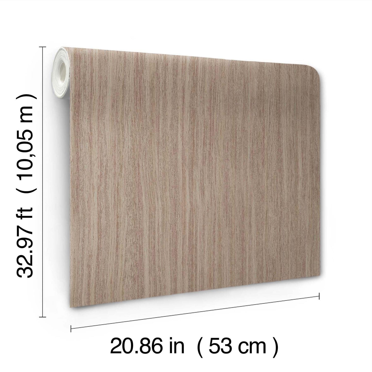 Light oak wood-grain wallpaper sheet with rounded corners; decorative wall cover, 53 cm by 10.05 m.
