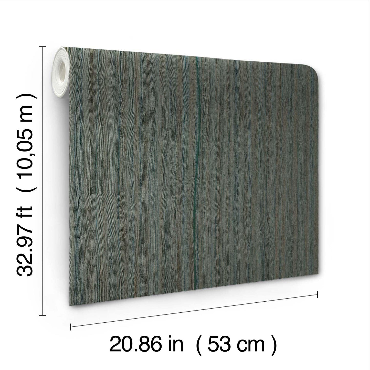 Teal striped wallpaper on a roll, rectangular sheet, 53 cm wide by 10 m long.