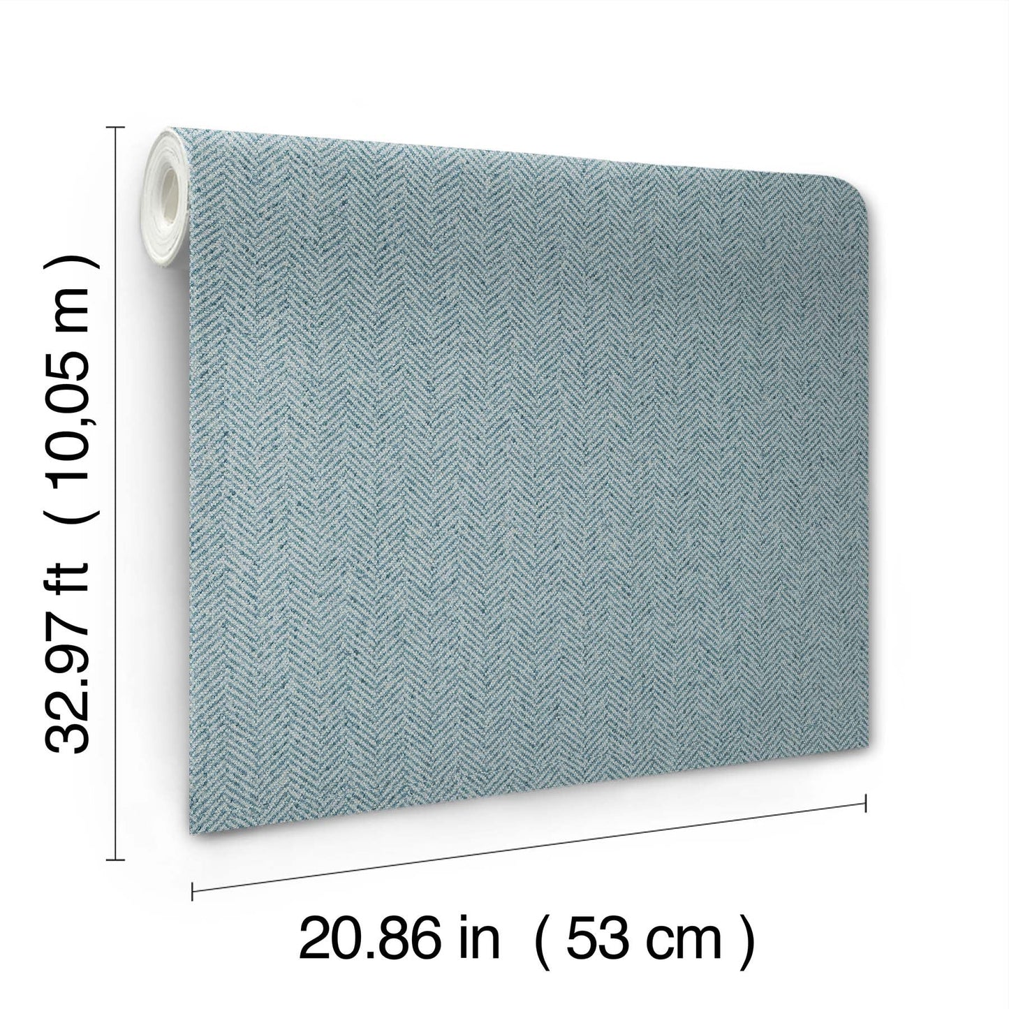 Sky blue chevron wallpaper on a roll; 53 cm wide and 10 m long.