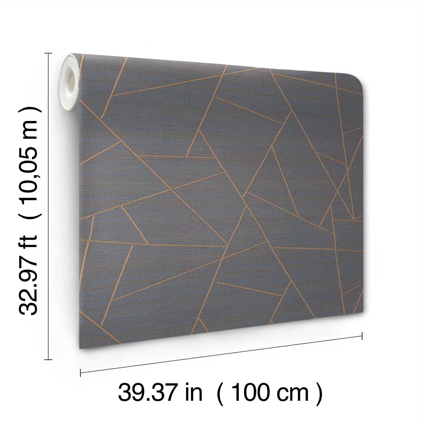 Blue-gray geometric wallpaper with copper lines, rectangular landscape orientation.