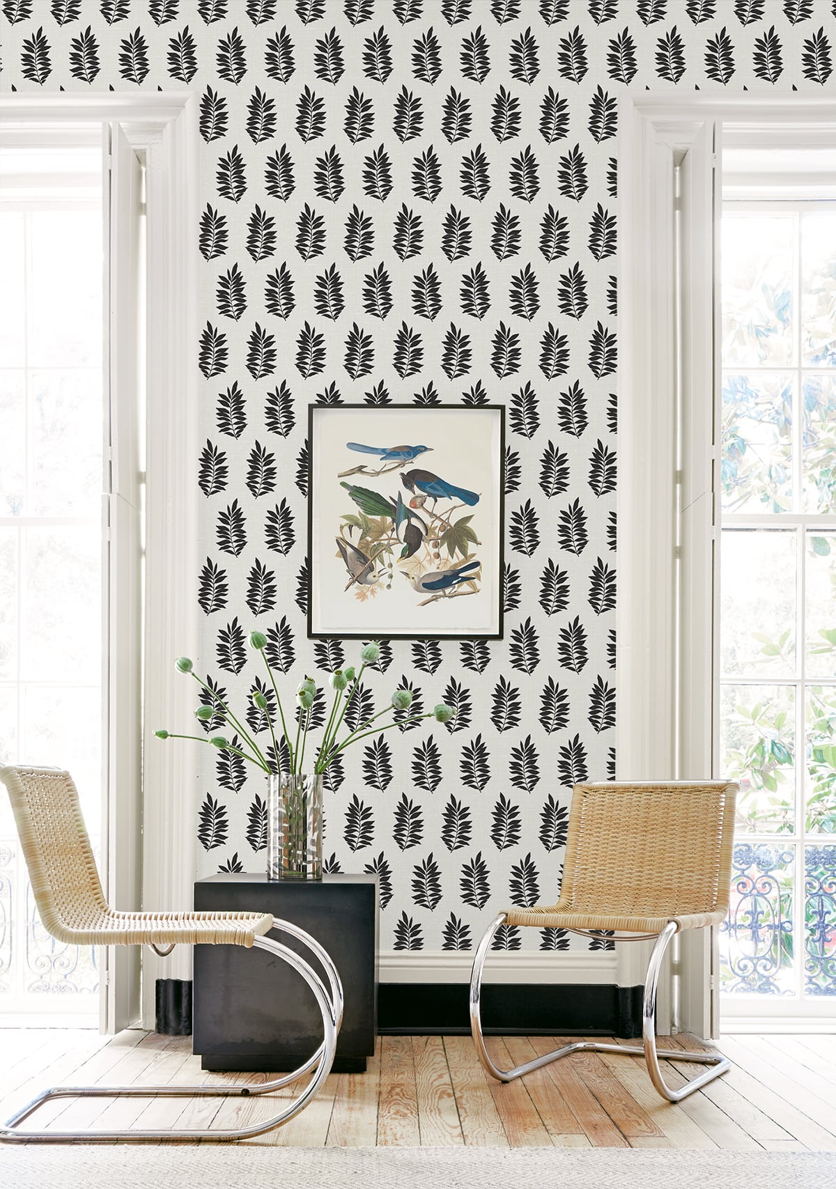Seabrook Designs The Simple Life Pinnate Silhouette Botanical Contemporary Black Matte - SL80300