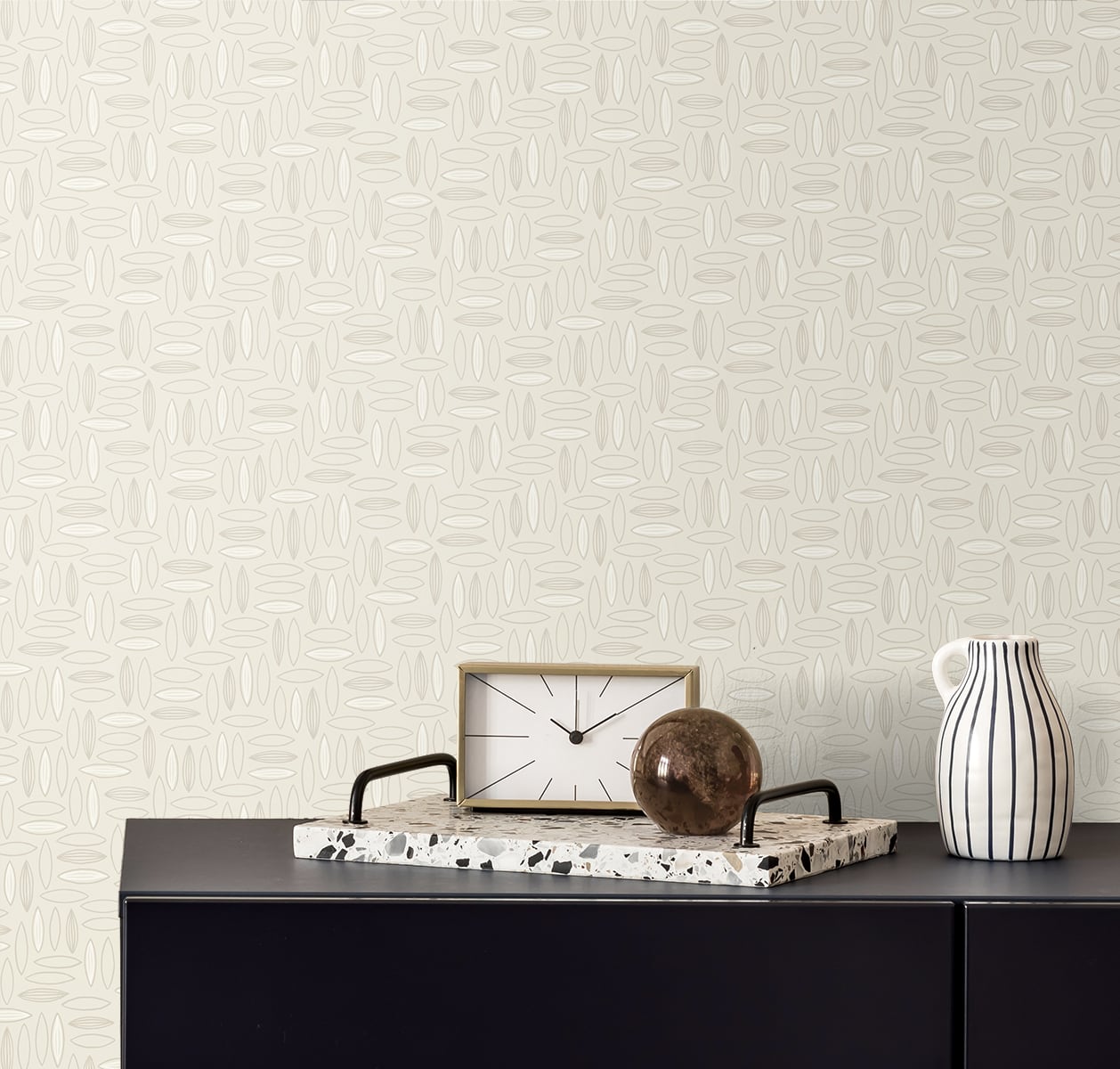 Geometric contemporary off-white matte wallpaper with a beige geometric pattern.