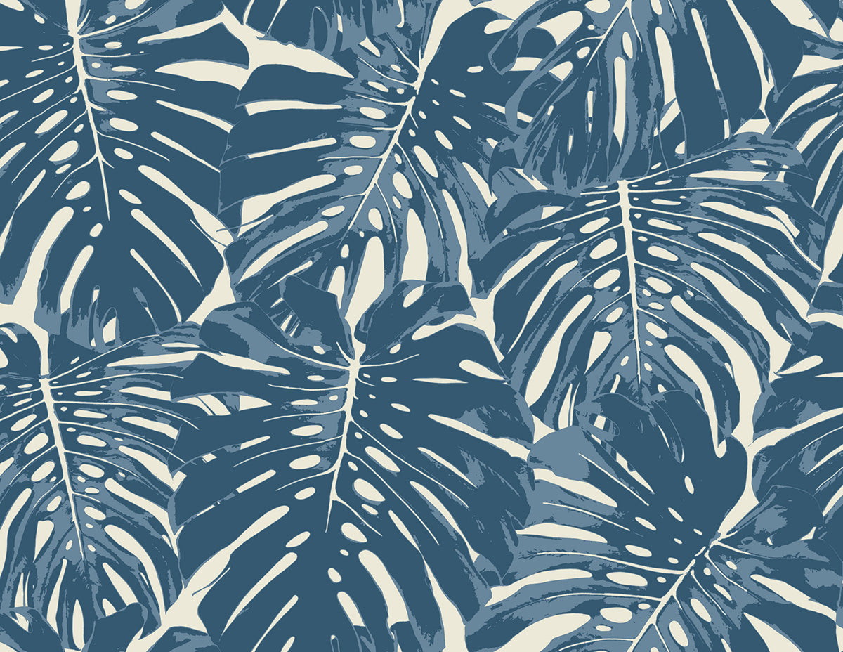 Seabrook Designs Jamaica Botanical Coastal Prussian Blue , White - TA20002