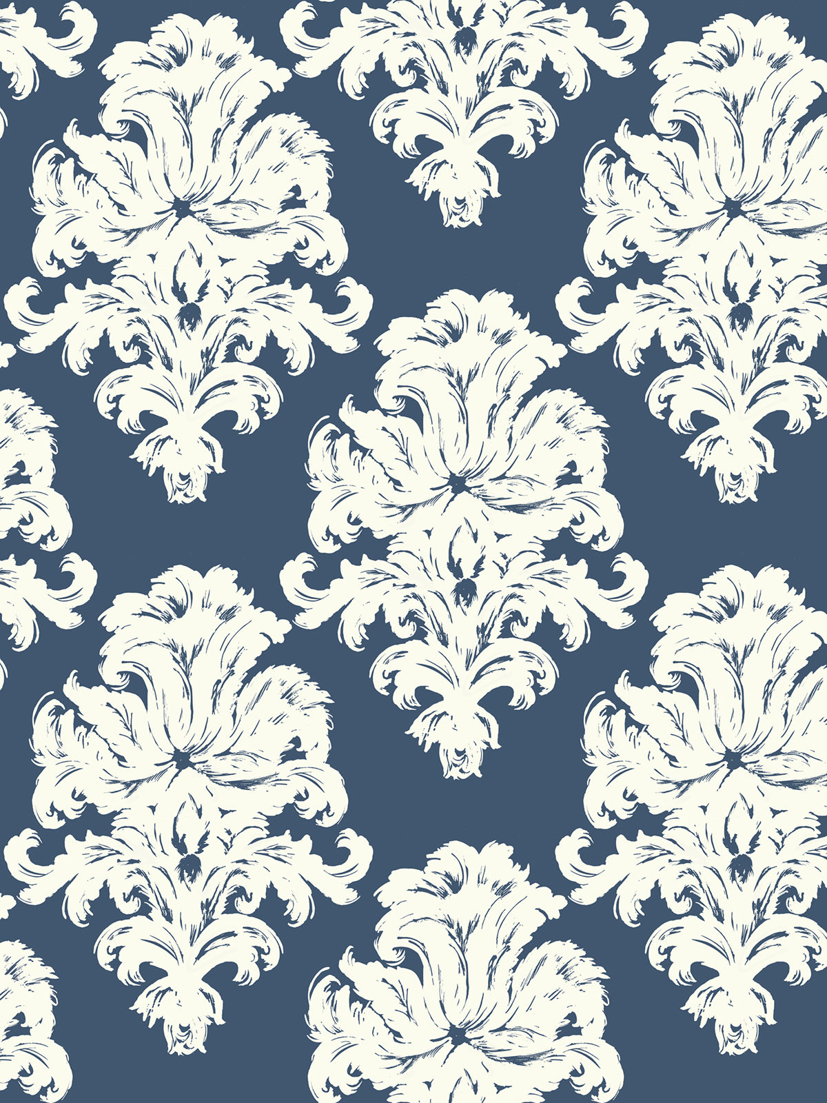 Seabrook Designs Montserrat Damask Coastal Prussian Blue , White - TA20102