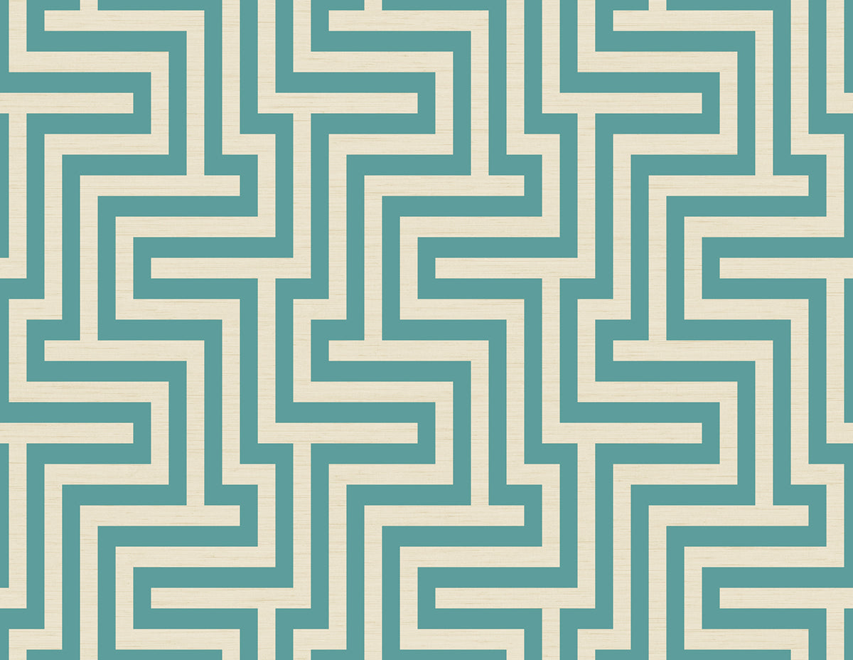 Seabrook Designs Martinique Geometric Coastal Sea Green , White - TA20404