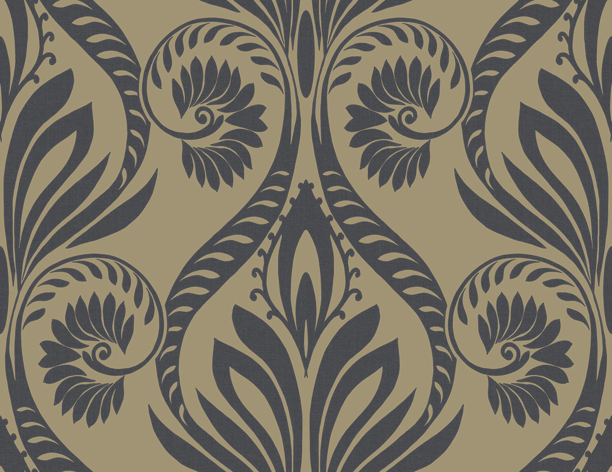 Seabrook Designs Bonaire Damask Coastal Black , Metallic Gold - TA21000