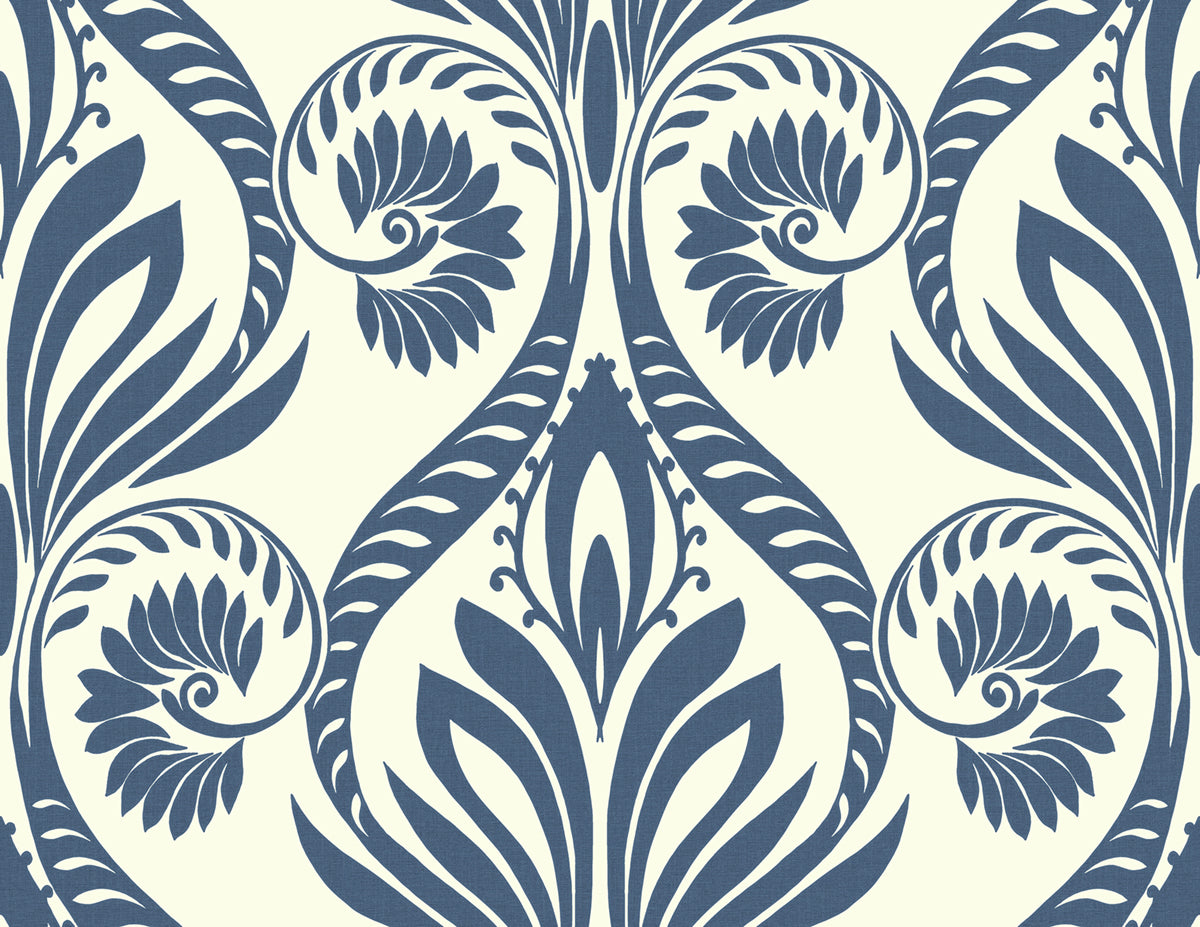 Seabrook Designs Bonaire Damask Coastal Navy Blue , White - TA21002