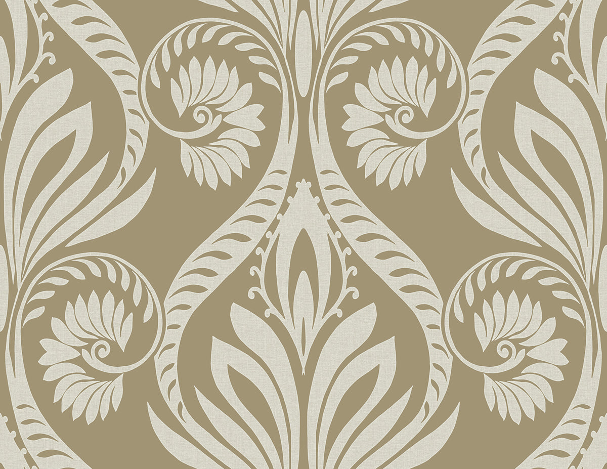 Seabrook Designs Bonaire Damask Coastal Metallic Gold , Off-White - TA21006